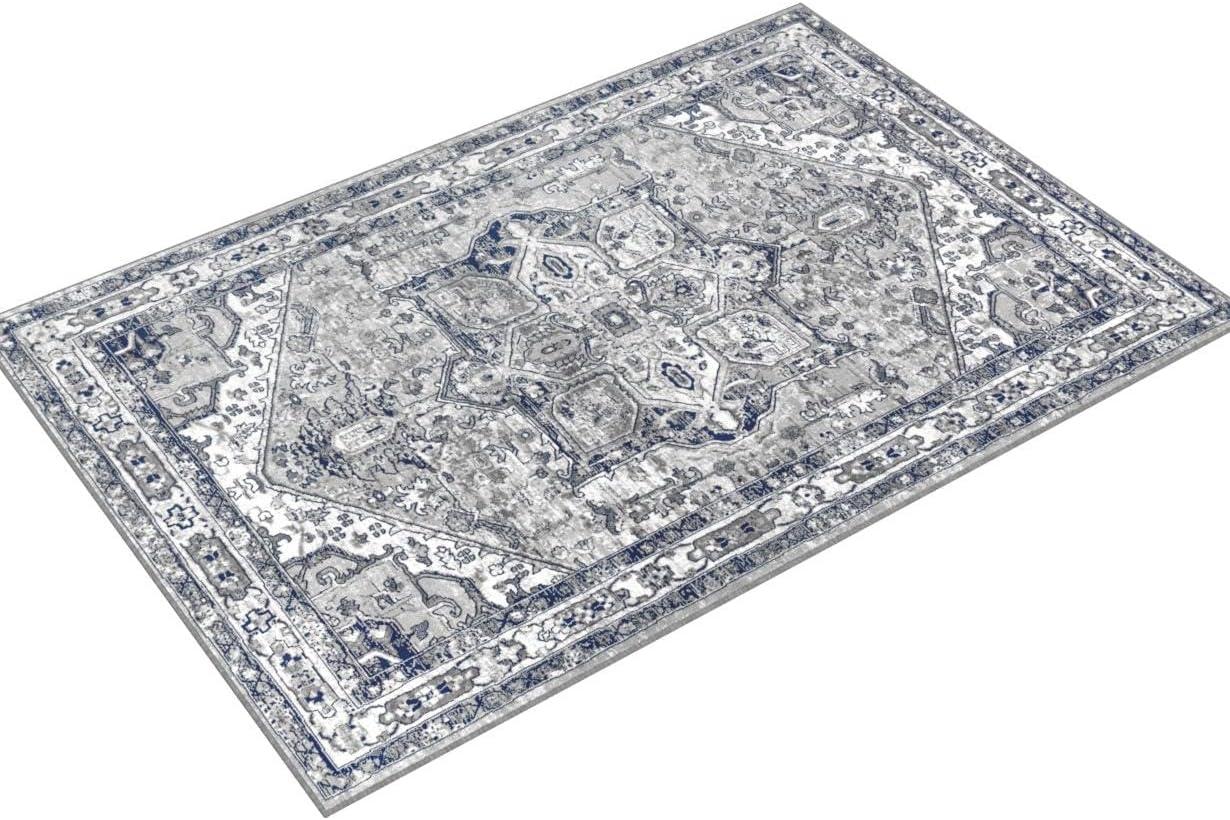 5'x8' Modern Persian Vintage Medallion Area Rug, Light Grey/Navy - JONATHAN Y