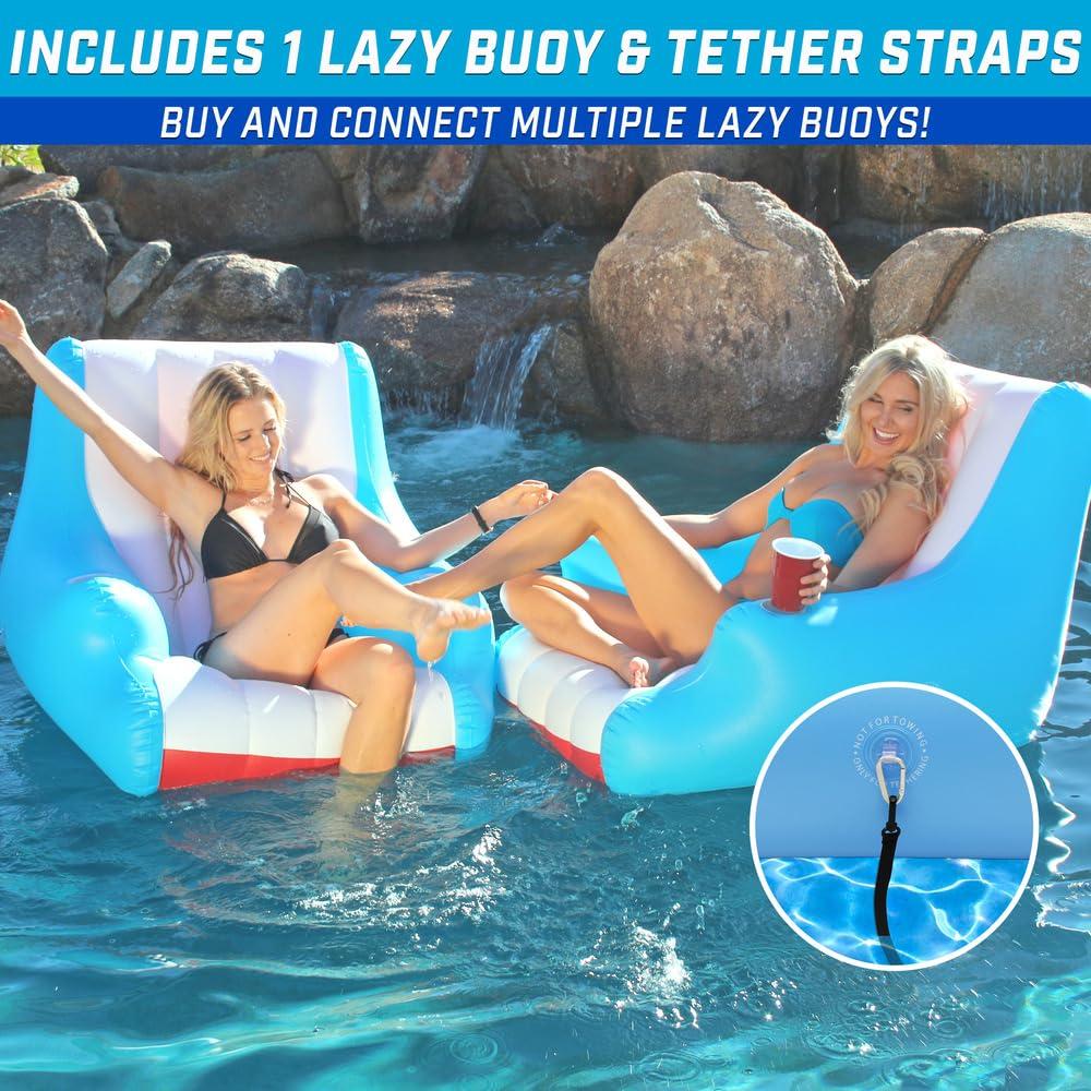 GoFloats Lazy Buoy Floating Lounge Chair with Cup Holders - The Most Comfortable Pool Float EVER