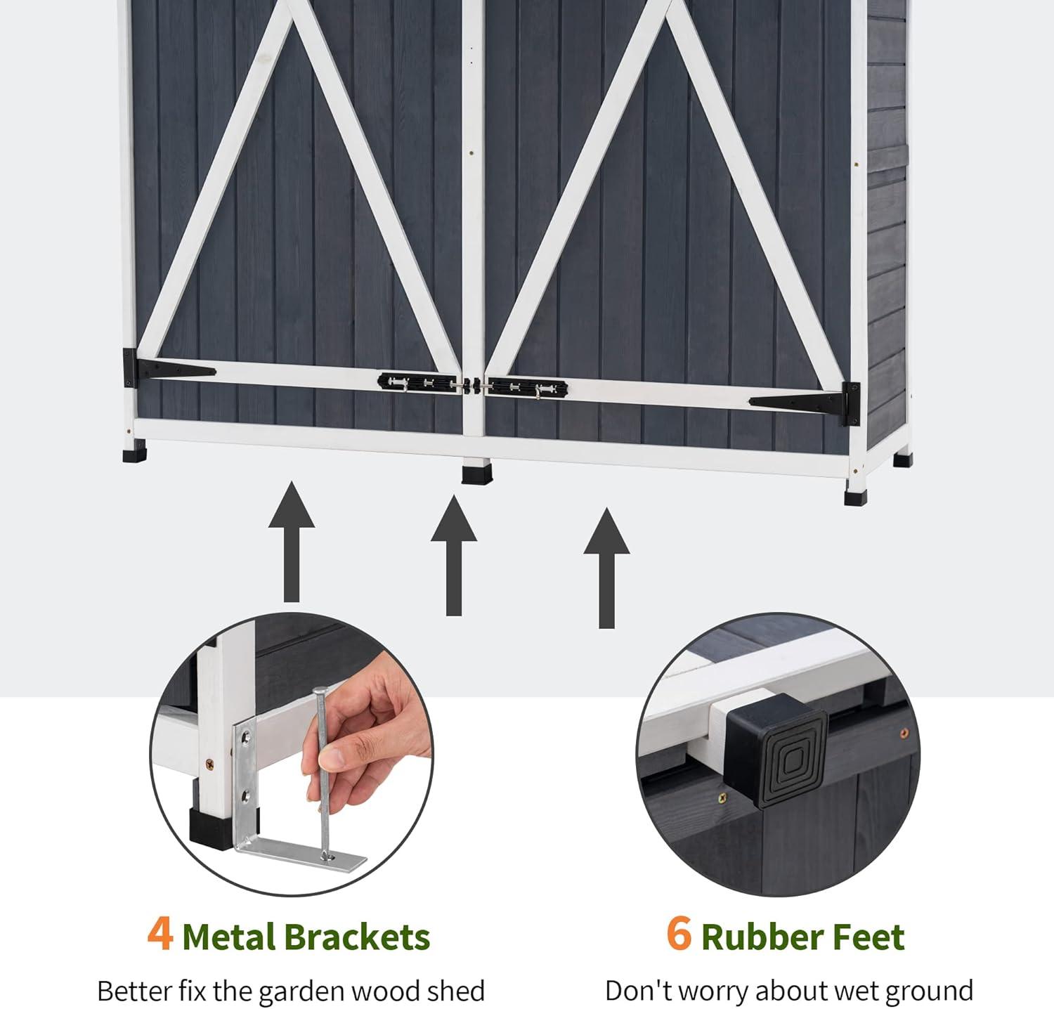 Gray Fir Wood Outdoor Storage Shed with Shelving