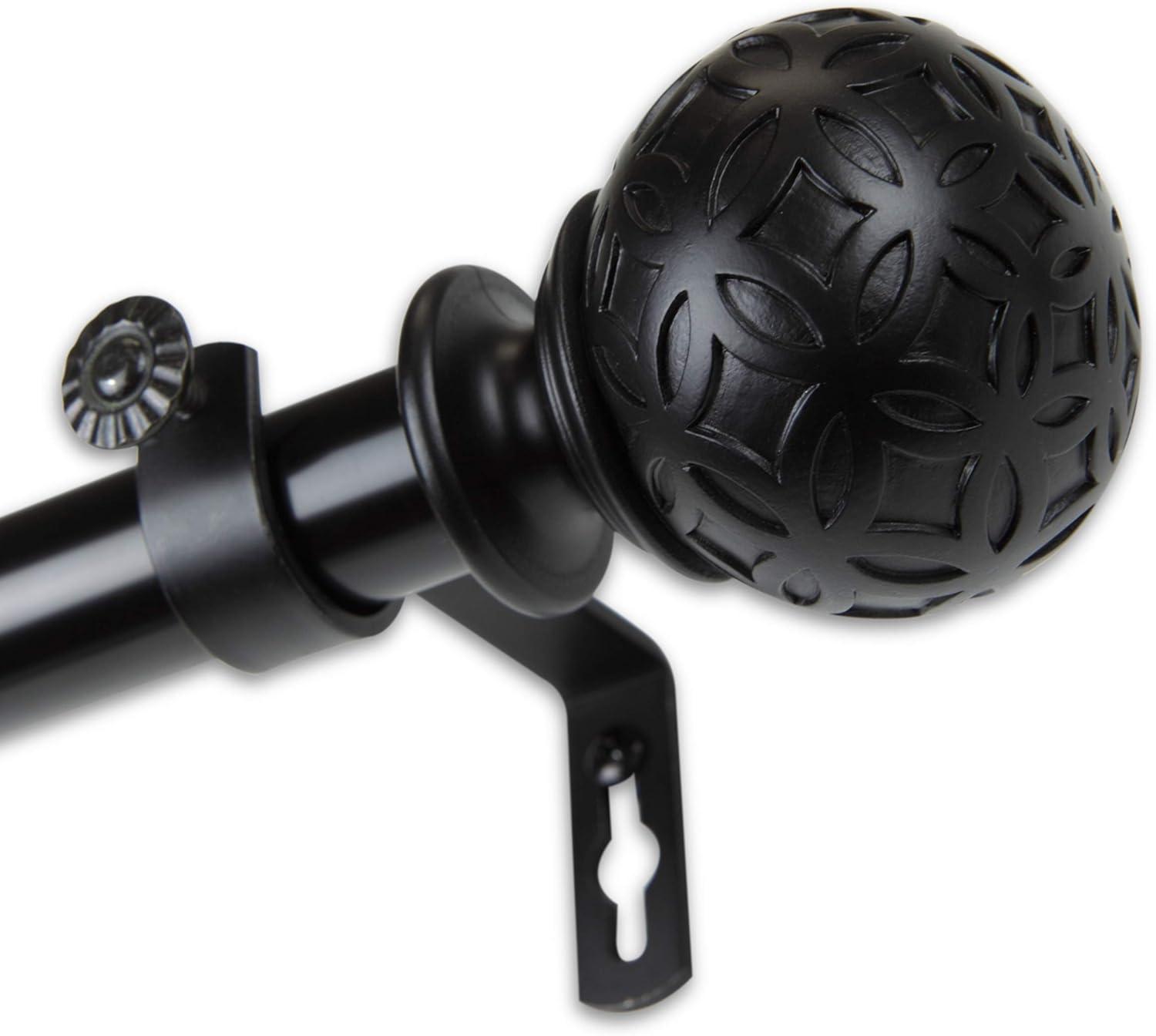 Odelia Black Steel Adjustable Curtain Rod with Ball Finials