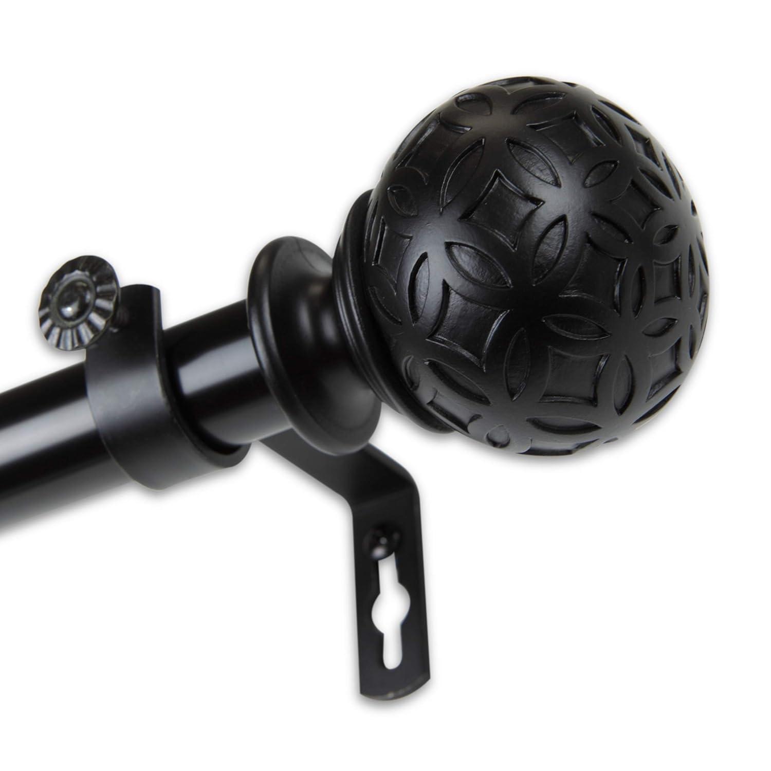 Hart & Harlow Oliver 1-in 120-in to 170-in Black Steel Single curtain rod with Finials
