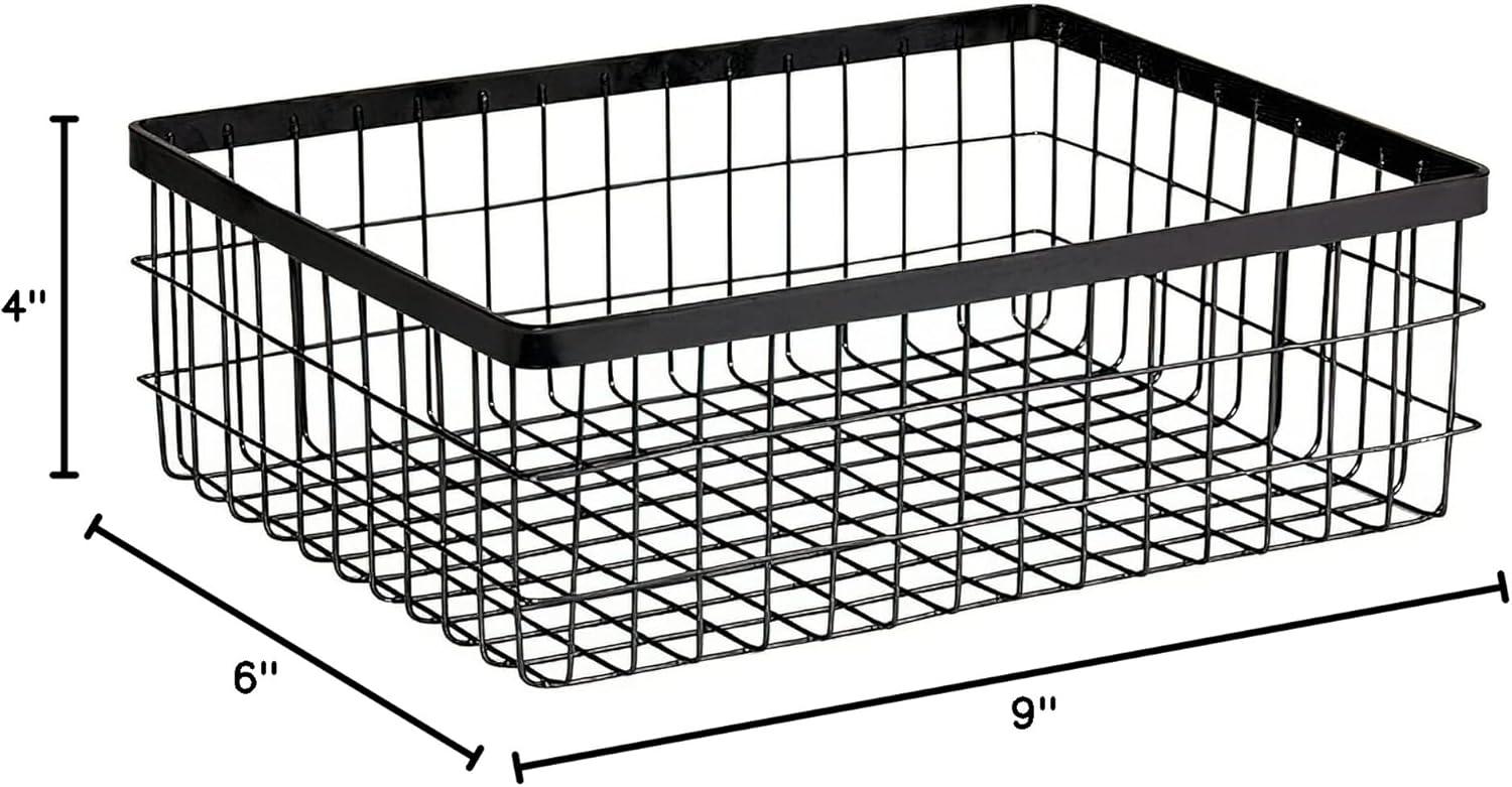 Black Metal Rectangular Storage Wire Basket, 9" x 6" x 4"