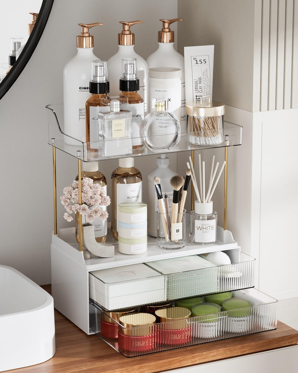 Clear 2-Tier 2-Drawer Bathroom Countertop Organizer