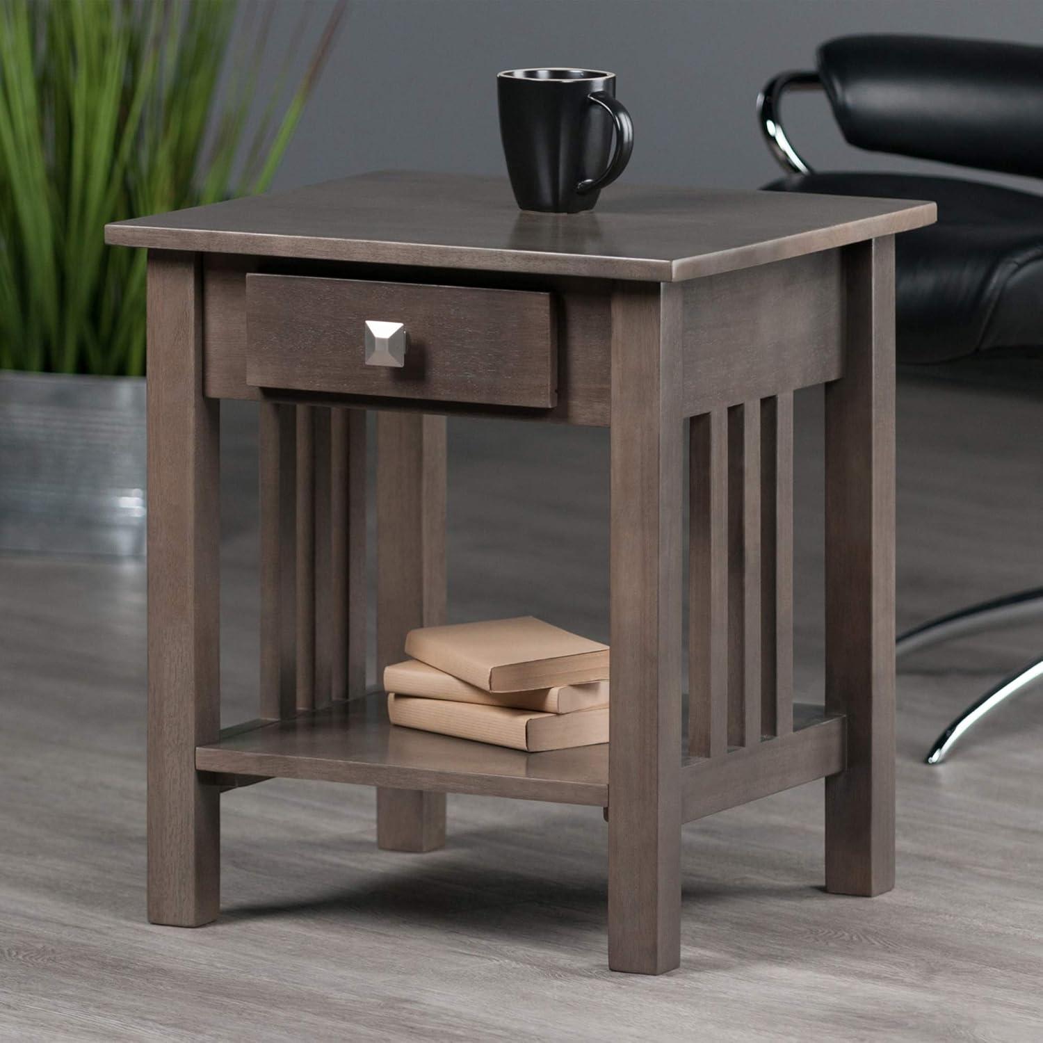 Stafford End Table Oyster Gray - Winsome: Wood Composite Accent Table with Shelf, Drawer for Storage