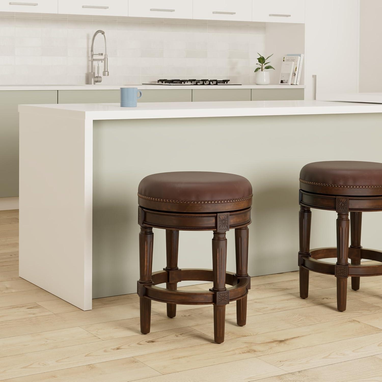 Maven Lane Pullman Backless Bar Stool with Vegan Leather Upholstery