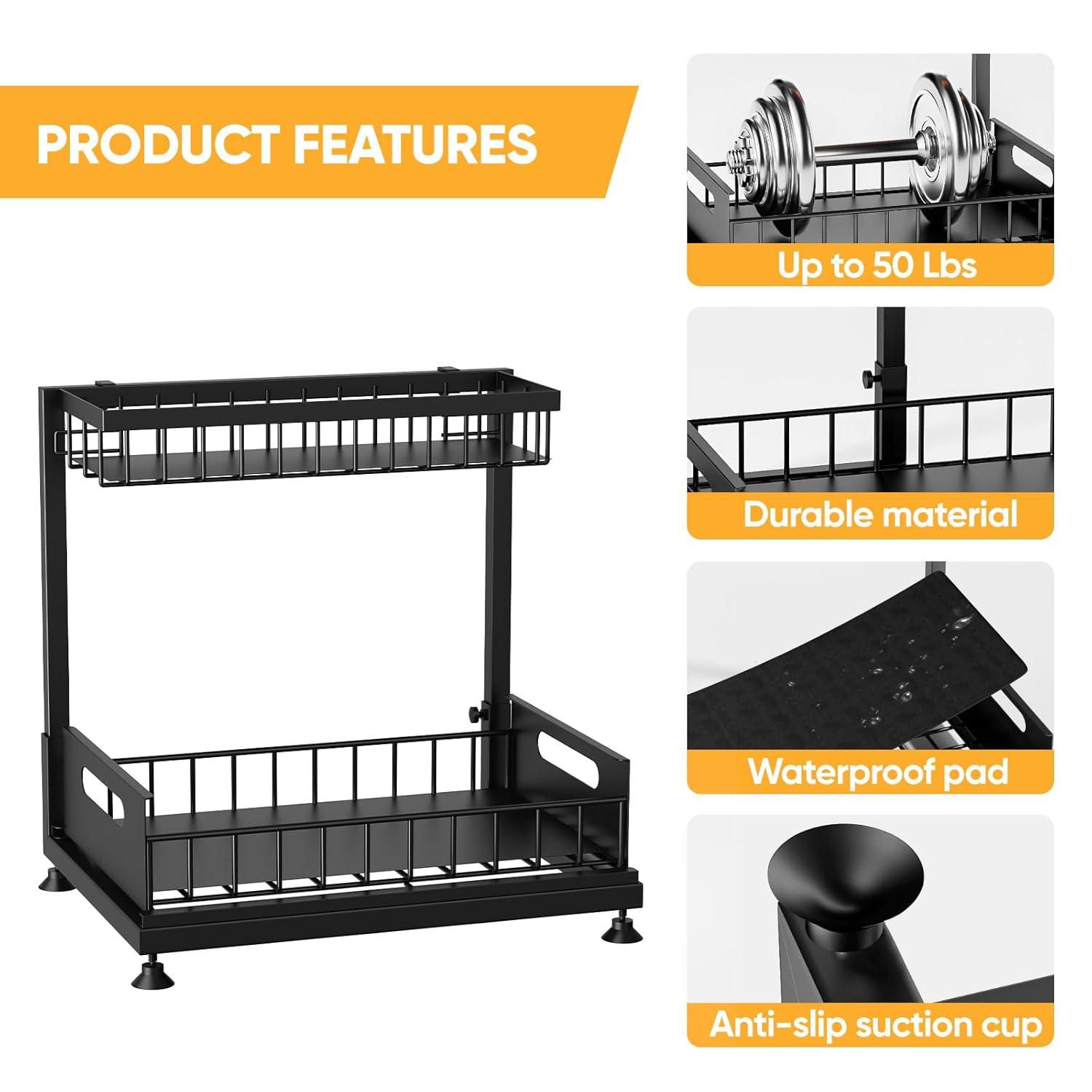 Rebrilliant Under Sink Organizer, 2 Tier Under Sink Organizers And Storage, Metal Slide Out Pull Out Cabinet Organizer ,2 Pack Sliding Drawer Organizer For Kitchen Bathroom Pantry