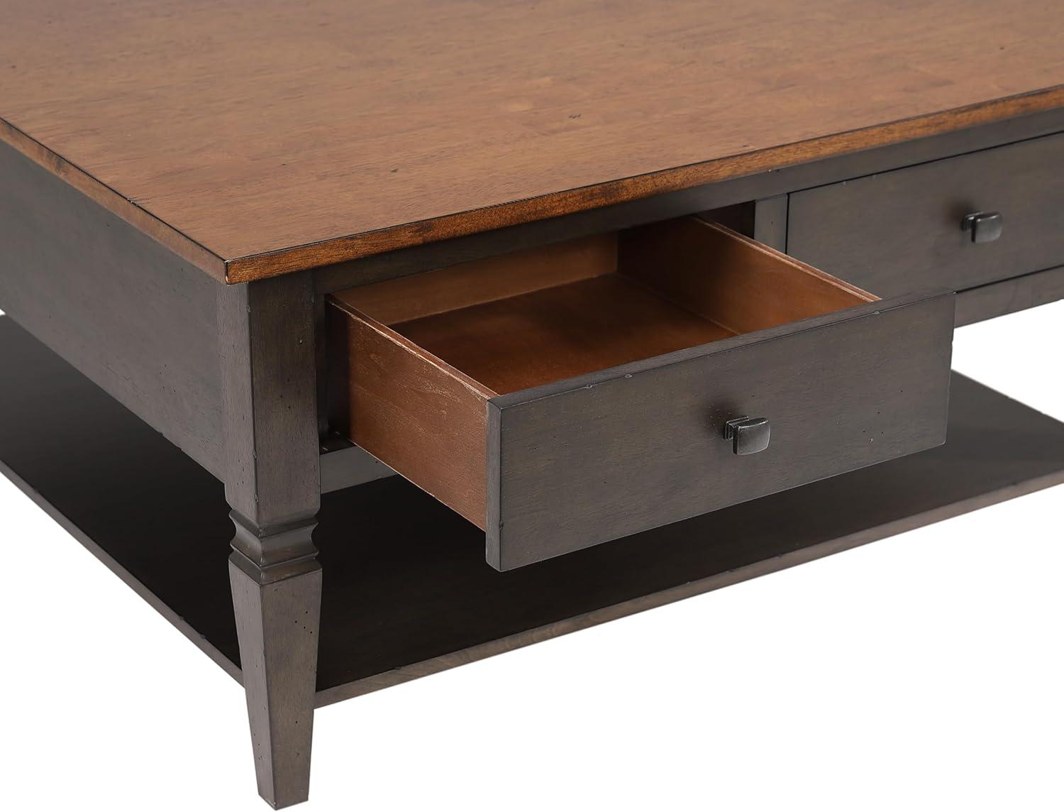 Sunset Trading Dakota Square Coffee Table w Drawers Shelf Brown Gray Solid Wood