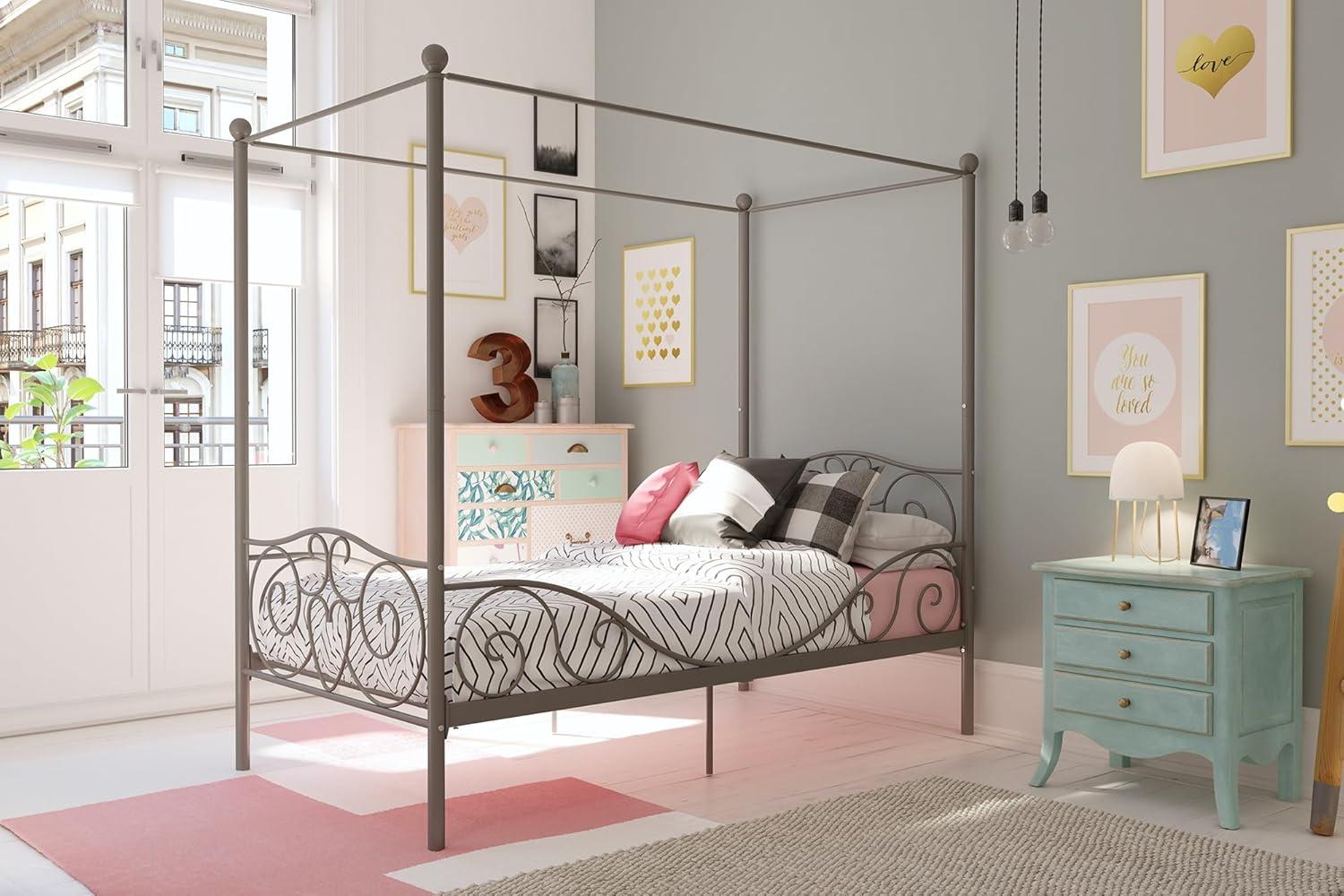 DHP 4020959 Sturdy Bed Frame, Twin, Pewter