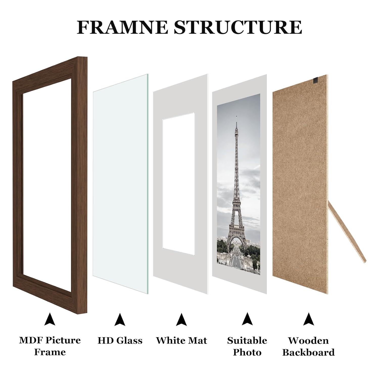 Picture Frames Set of 10, Collage Picture Frames for 8x10, 5x7, 4x6 Photos Real Glass for Wall or Tabletop