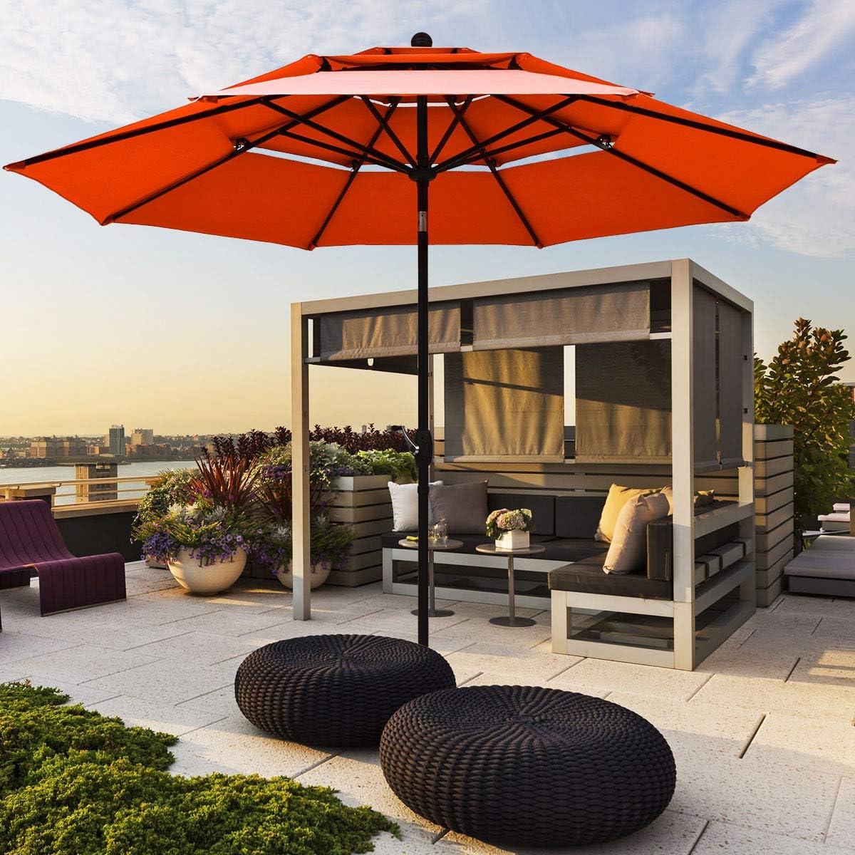 10' Orange Polyester Octagonal Patio Umbrella with Crank Lift