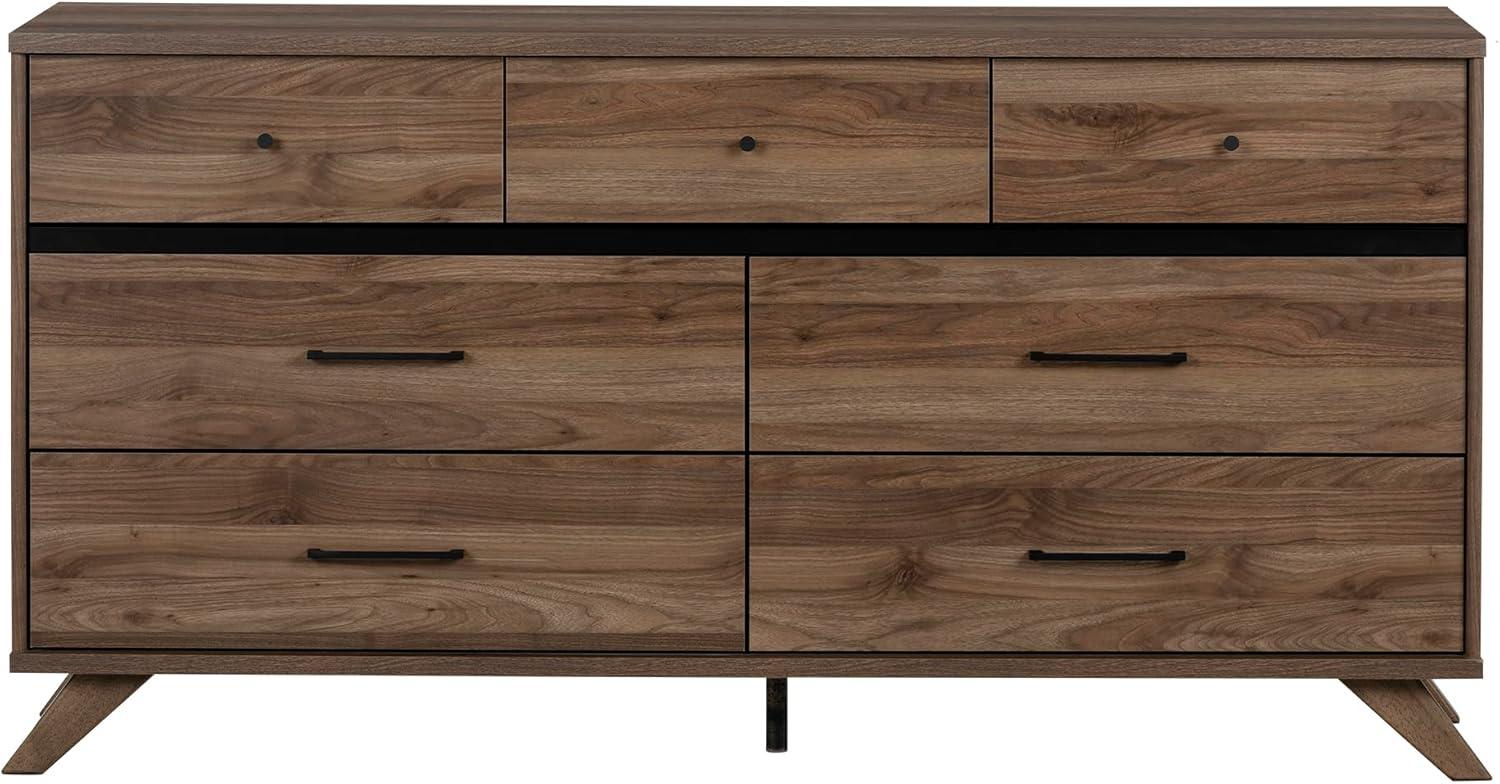 Flam 7 Drawer Double Dresser Natural Walnut/Matte Black - South Shore