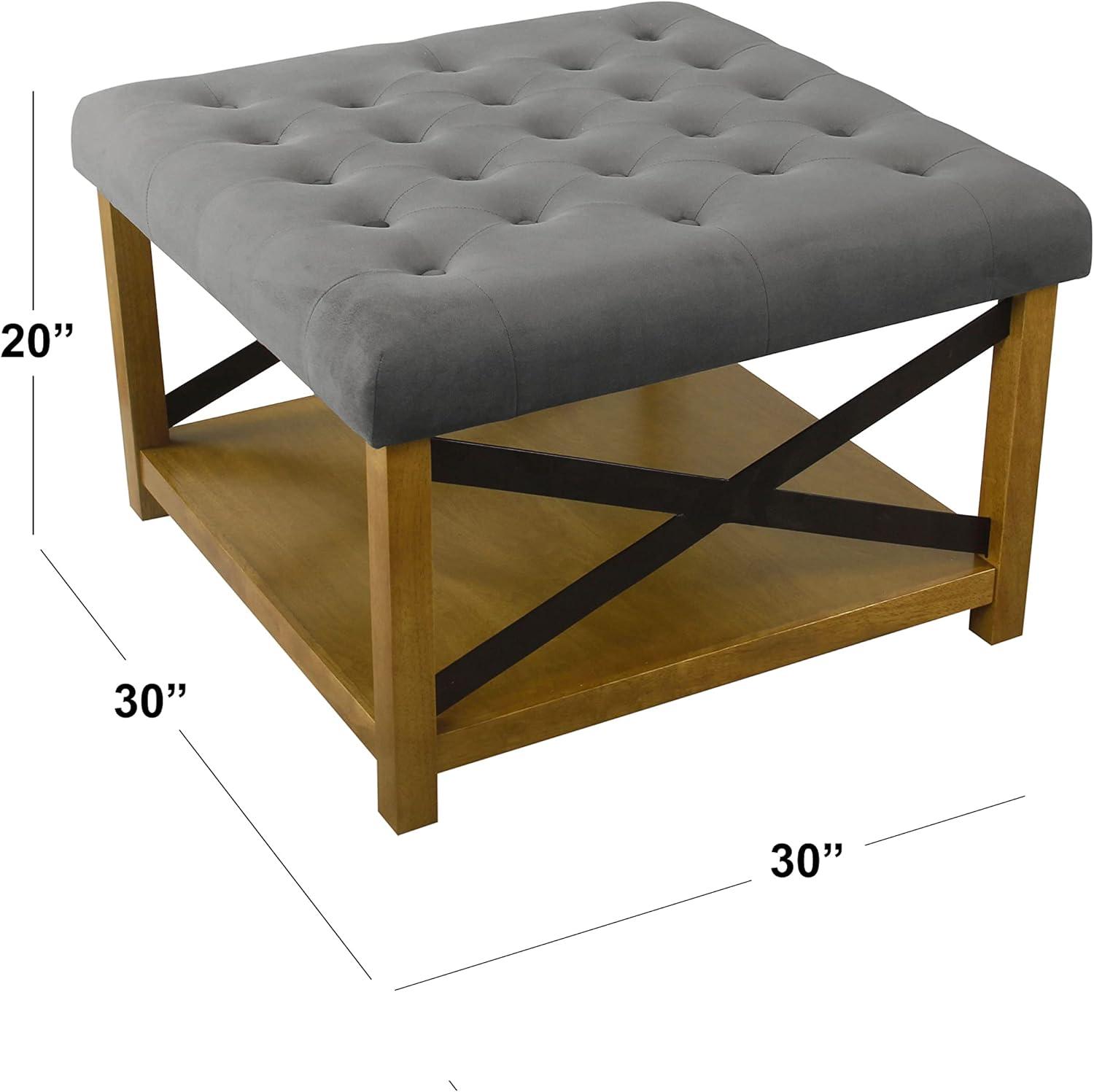 Classic Tufted Gray Fabric Ottoman with Wooden Storage - 31''