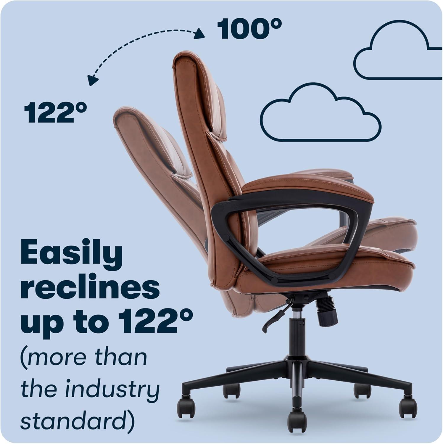 Style Hannah Office Chair Bonded Leather Comfort Cognac - Serta: Ergonomic Lumbar Support, Adjustable Height