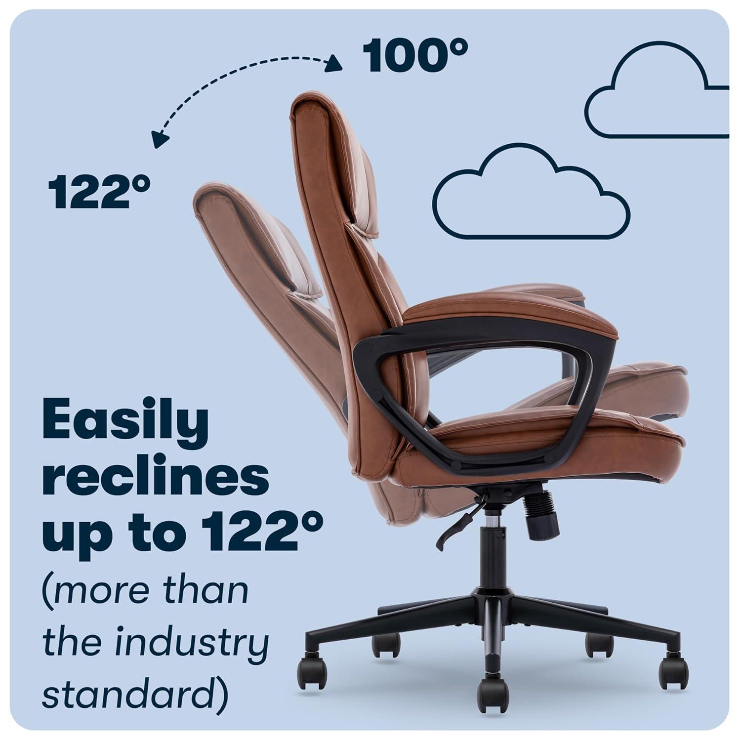 Style Hannah Office Chair Bonded Leather Comfort Cognac - Serta: Ergonomic Lumbar Support, Adjustable Height