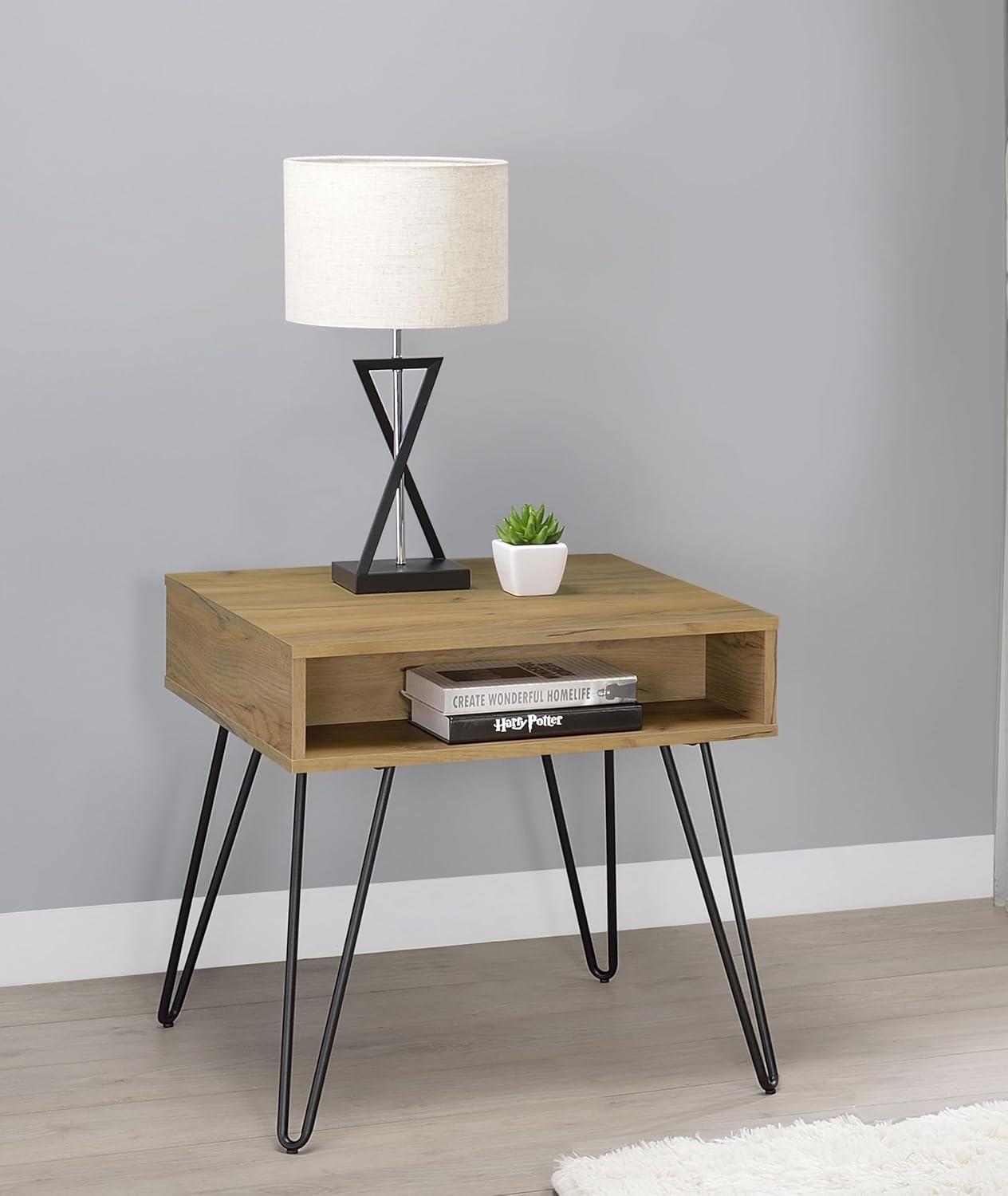 Fanning End Table with Hairpin Legs Golden Oak - Coaster