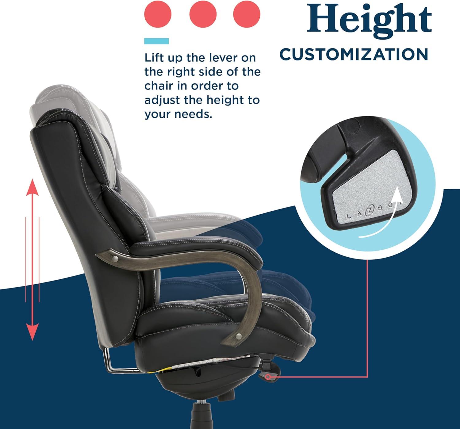 La-Z-Boy La-Z-Boy Harnett Big and Tall Executive Office Chair, Ergonomic High-Back Chair with Solid Wood Arms, ComfortCore with Memory Foam Cushions, Bonded Leather