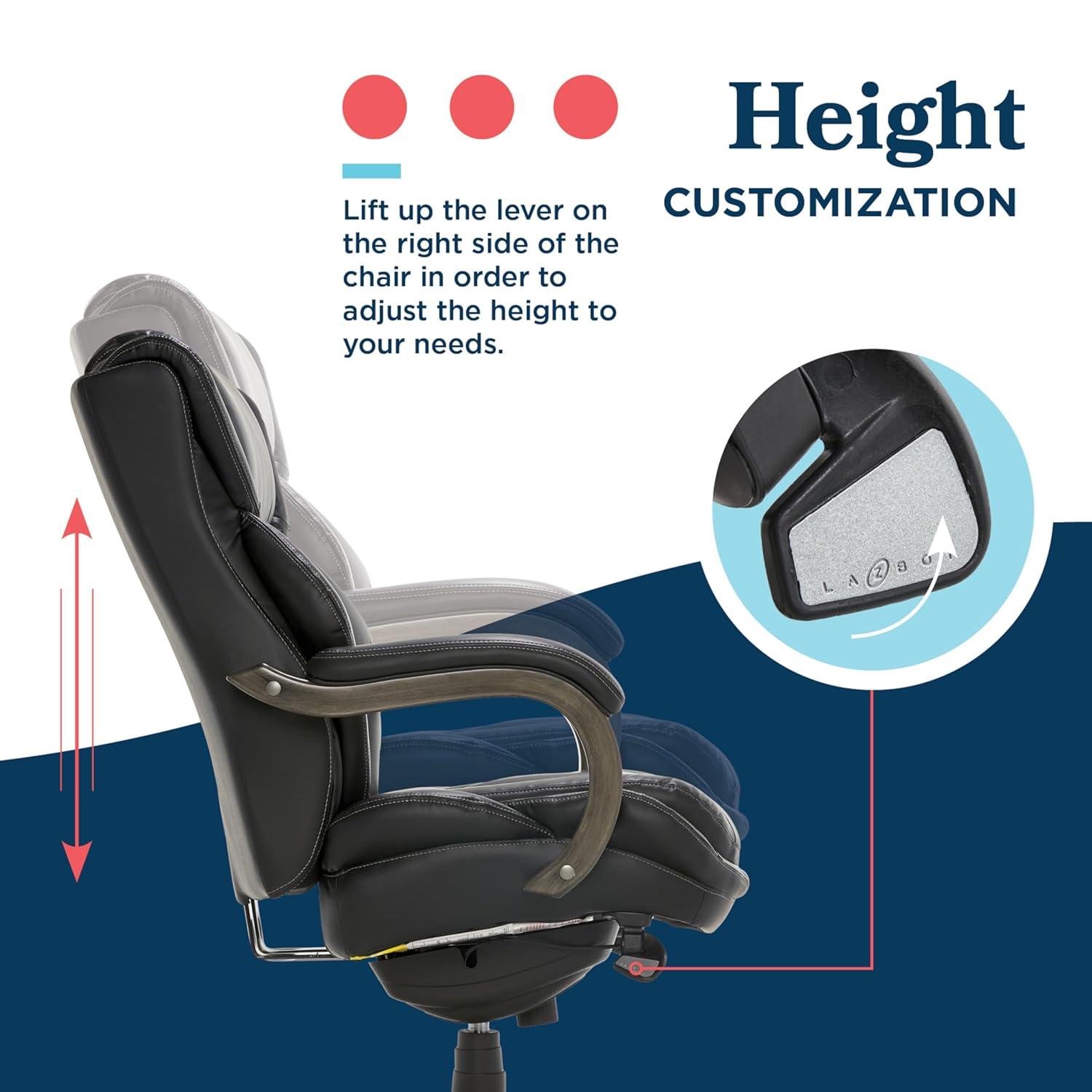 La-Z-Boy La-Z-Boy Harnett Big and Tall Executive Office Chair, Ergonomic High-Back Chair with Solid Wood Arms, ComfortCore with Memory Foam Cushions, Bonded Leather