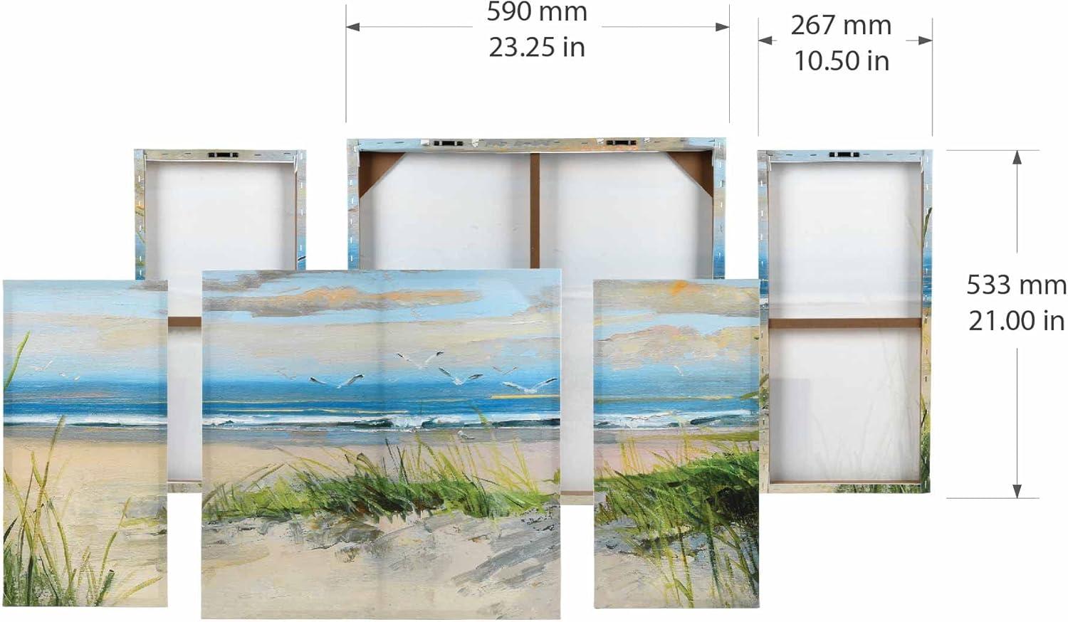 Prinz Coastal Dune Scene 44.5" x 22.5" Beach Painting Canvas Wall Art, Blue, Green (Set of 3)