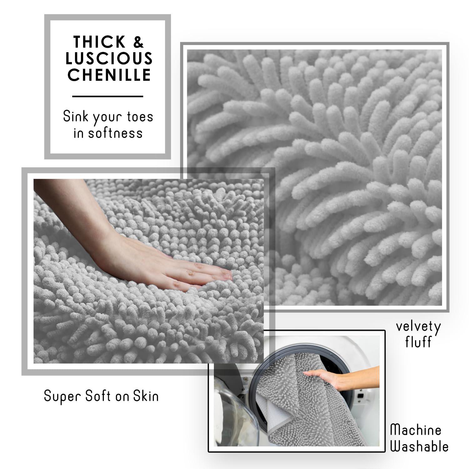 Hearth & Harbor Bathroom Rugs, Chenille Bath Mat - Light Gray Bath Rug, 20x32