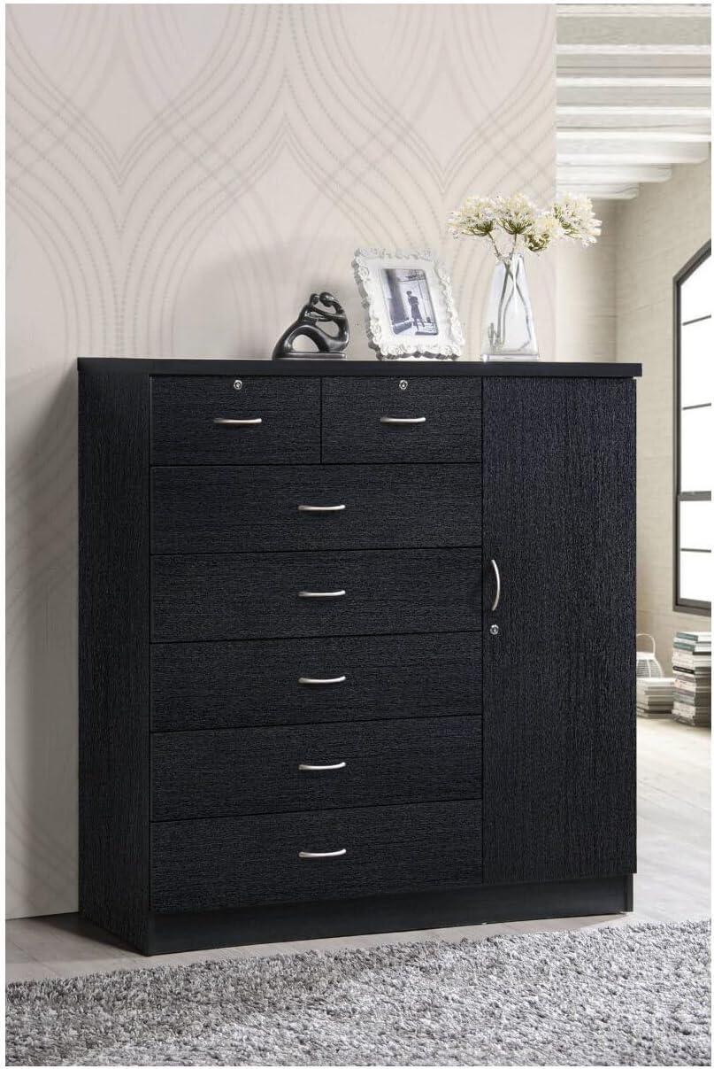 Hodedah 7 Drawer 1 Door Chest, Black