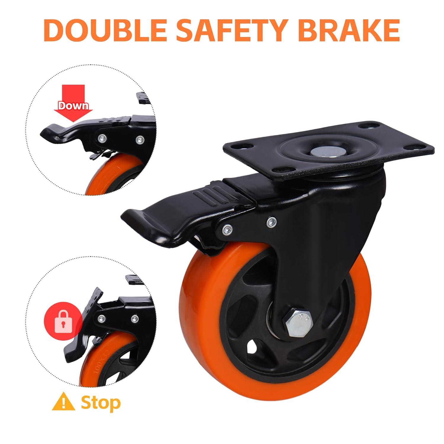 4 Inch Heavy Duty Swivel Caster Wheels with Dual Locking