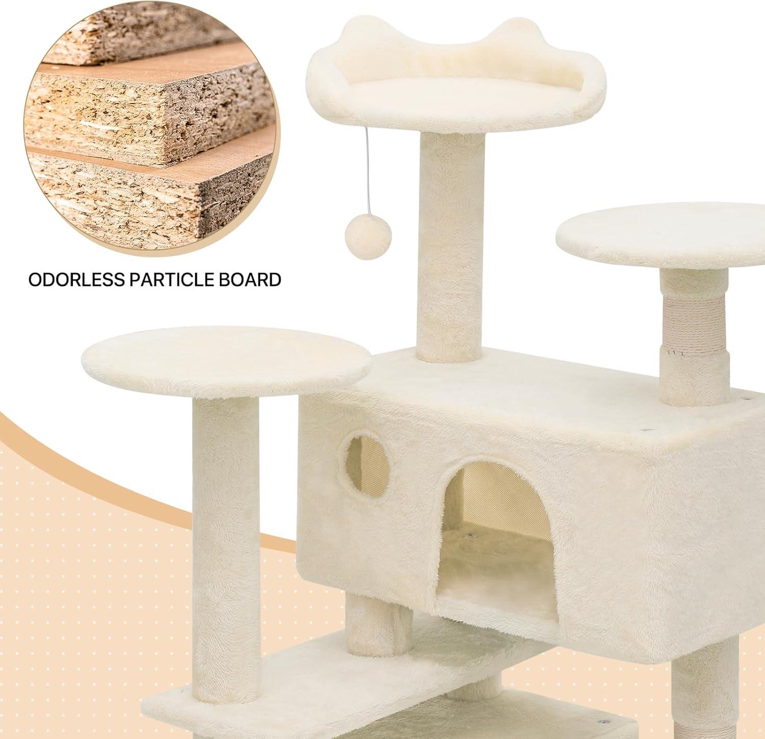 MoNiBloom 54" Cat Tree & Condo Scratching Post Tower, Beige