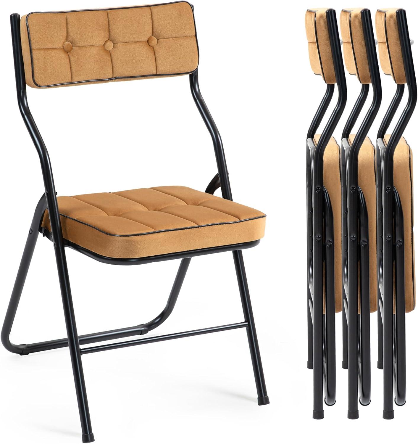 HOMEFUN Padded Folding Chairs 4 Pack - Foldable Dining Chair with Cushion, Portable and Assembled Extra Seat for Guests Kitchen Office Wedding Party Brown
