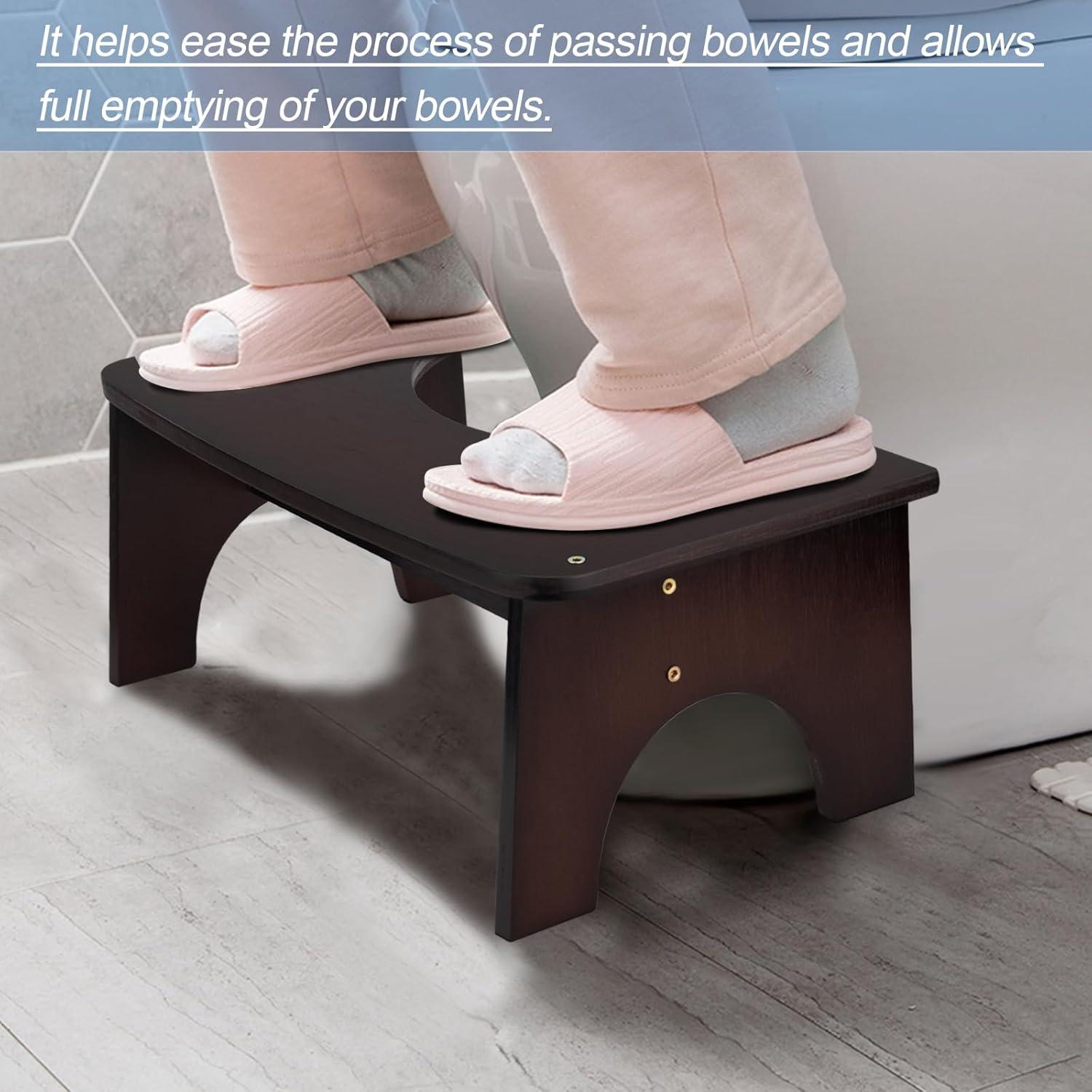 Bamboo Toilet Stool for Adults, 6.5" Toilet Stool Squat Adult Kids, Portable Simple Curve Squat Toilet Potty Stool, Non-Slip Poop Stool for Bathroom, Improve Squatting Posture and Comfort (Wood)