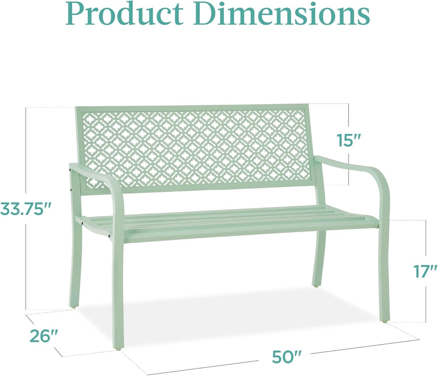 Mint Green Geometric Steel Outdoor Garden Bench