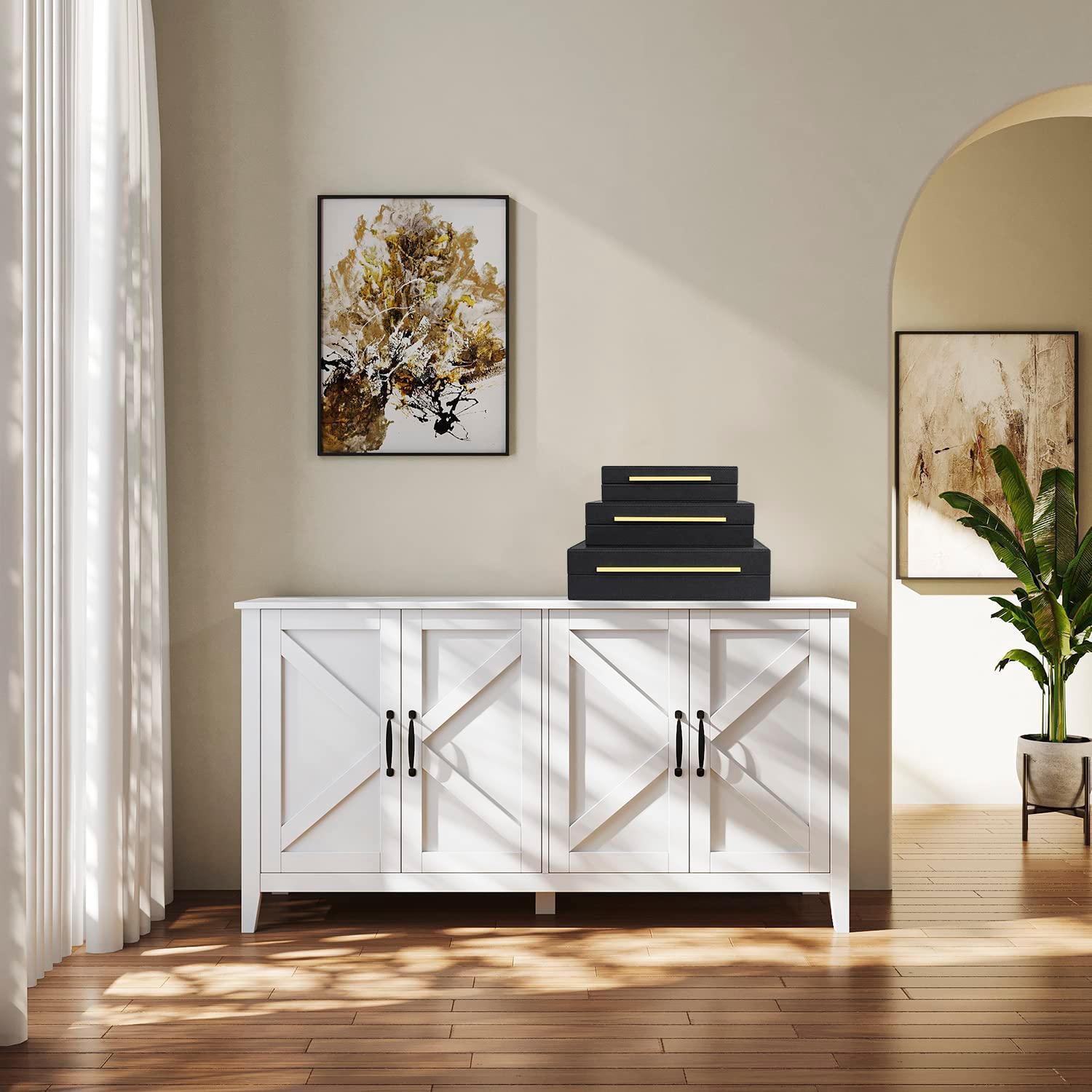 Faux  Leather Decorative Jewelry Storage Nesting Organizer Boxes with Lids Gold Handle Set of 3, Black