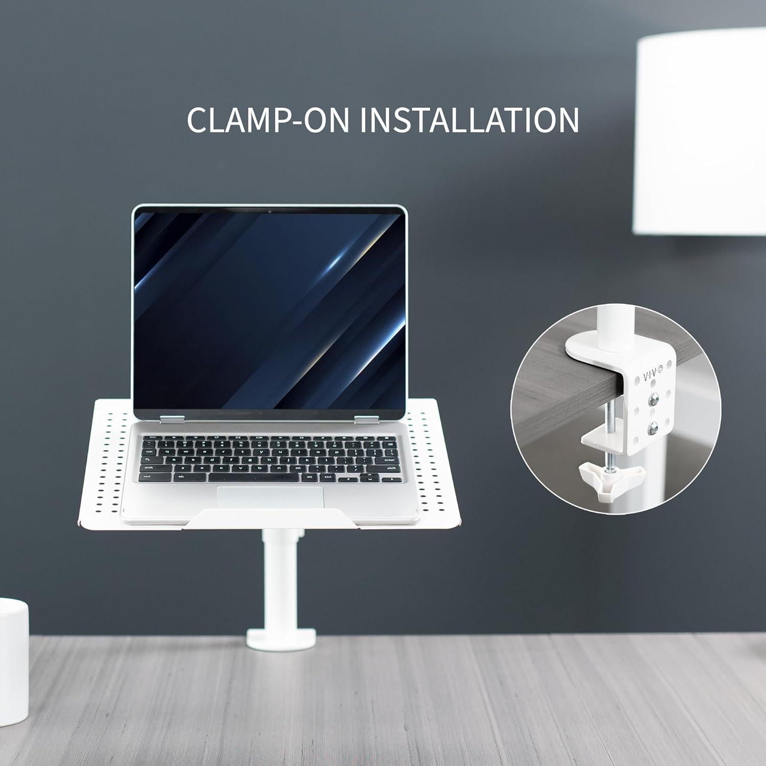 VIVO White Single Laptop Notebook Desk Mount, Fully Adjustable Extension Clamp