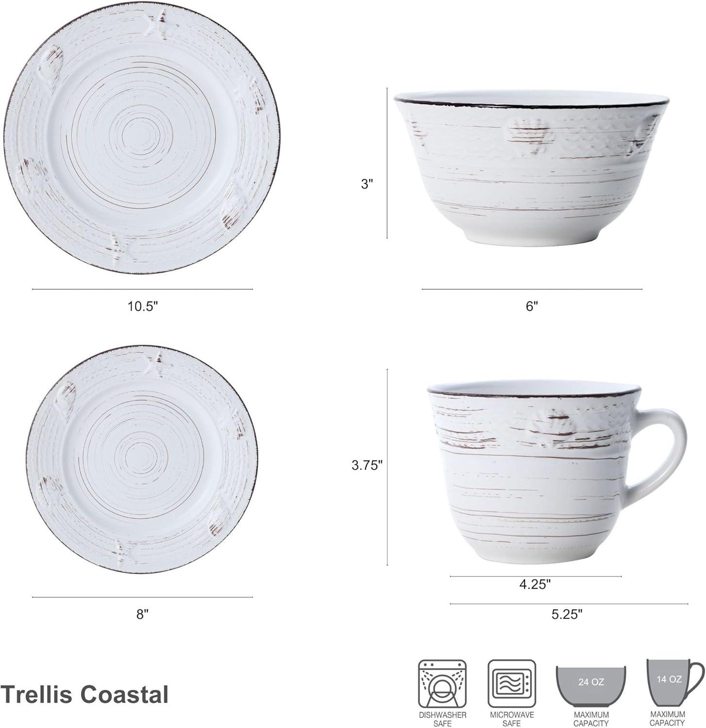 White Ceramic 16-Piece Weathered Dinnerware Set, Service for 4