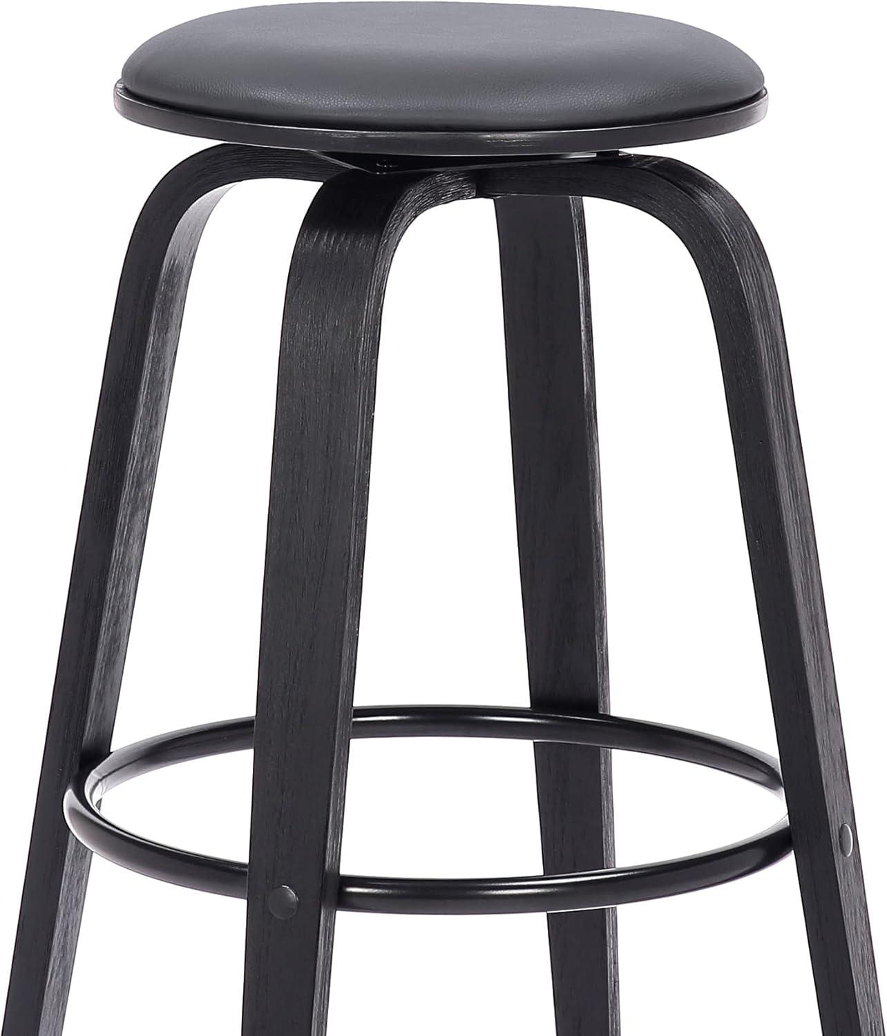 Armen Living 30" Harbor Backless Swivel Faux Leather Wood Counter Height Barstool Gray/Black: Round Seat, Footrest, Fixed Height