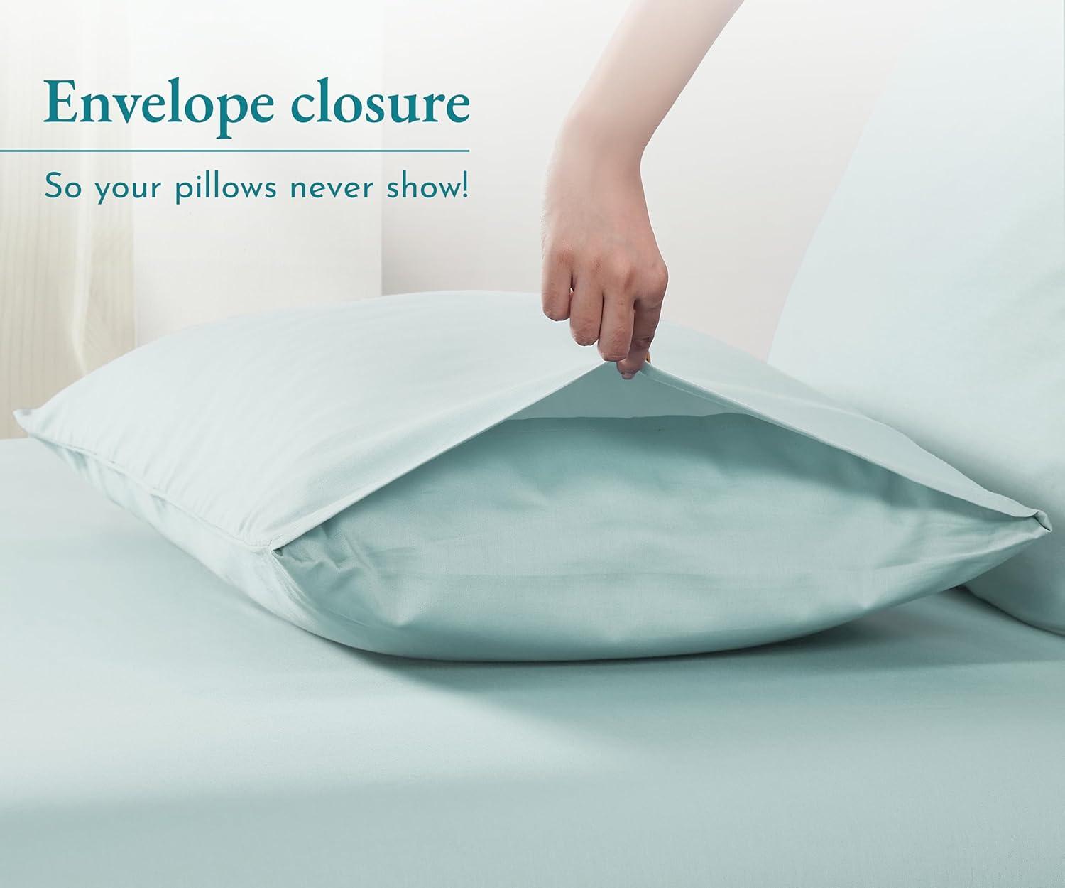 100% Cotton Seafoam Pillow Cases Standard Size / Queen Size Set of 2 Soft & Cooling Sateen Weave by California Design Den