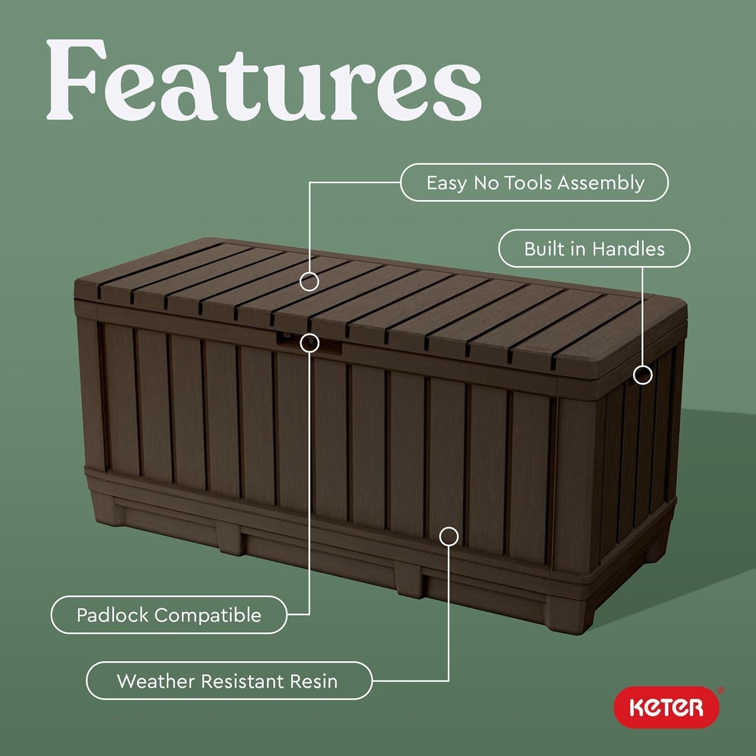 Brown Resin 50 Gallon Lockable Deck Storage Box