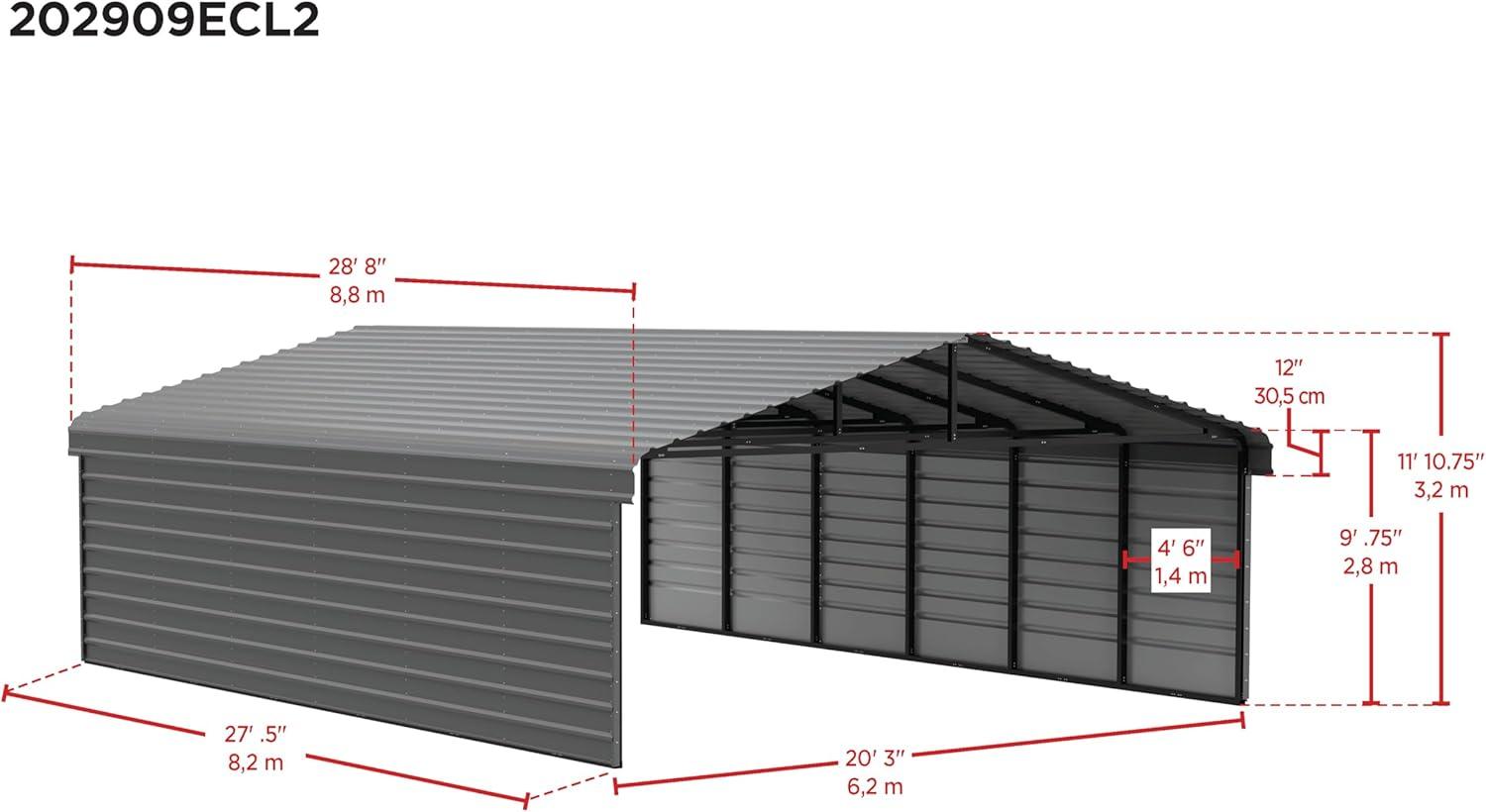 Arrow 29 x 20 ft Charcoal Carport with 2-sided Enclosure