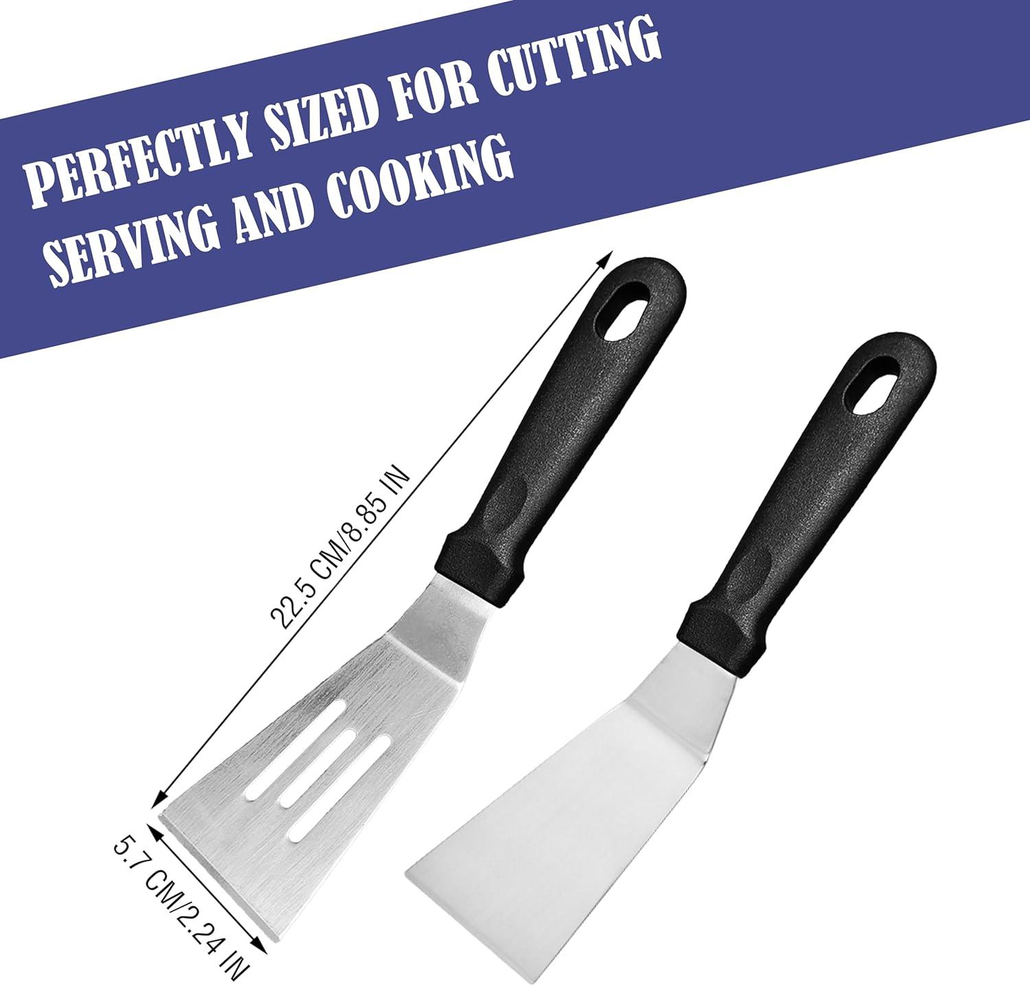 2 Pieces Small Spatula Set, Stainless Steel Mini Serving Spatula for Kitchen Use, Flipping or Cooking for Brownie, Cookie, Lasagna, Pancakes & Cake(Black+Silver)