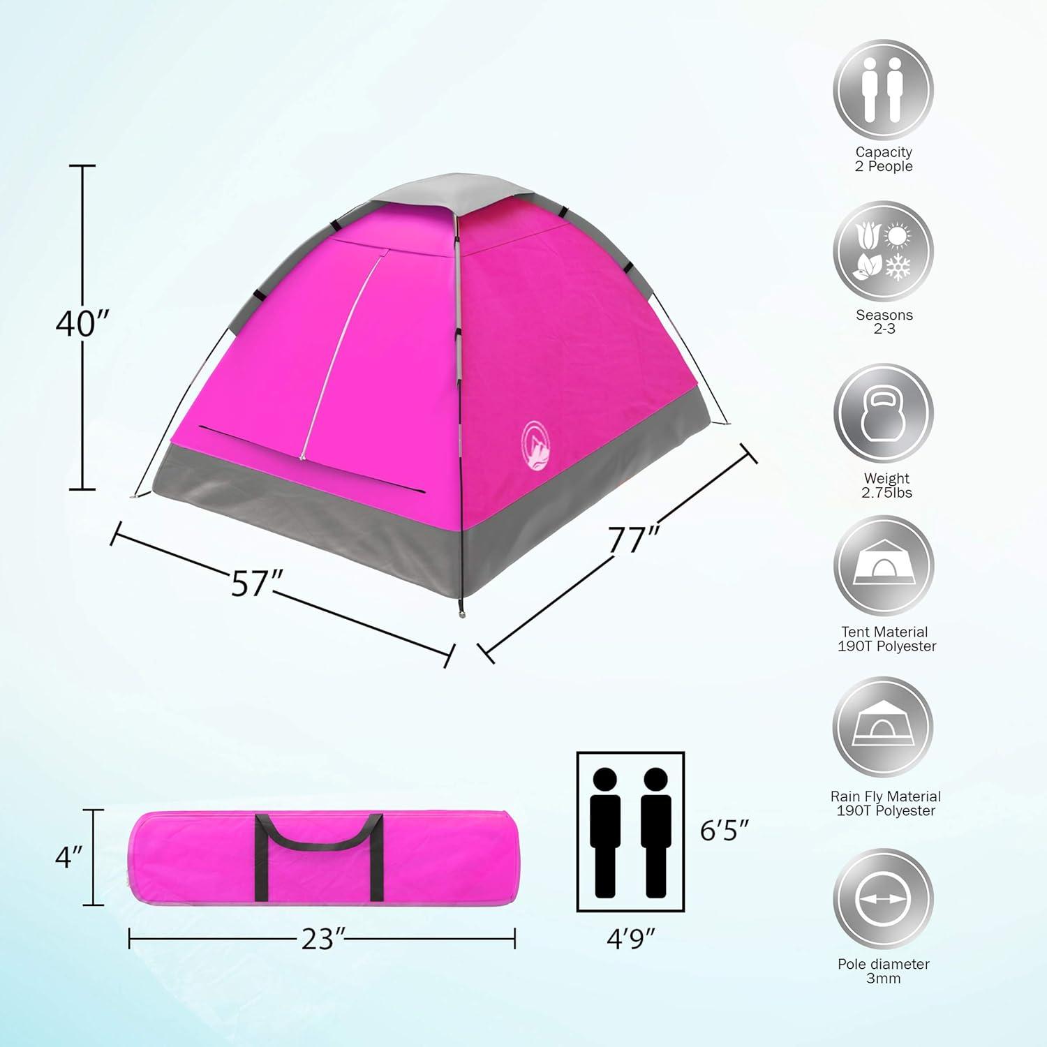 Pink 2-Person Dome Camping Tent with Carry Bag