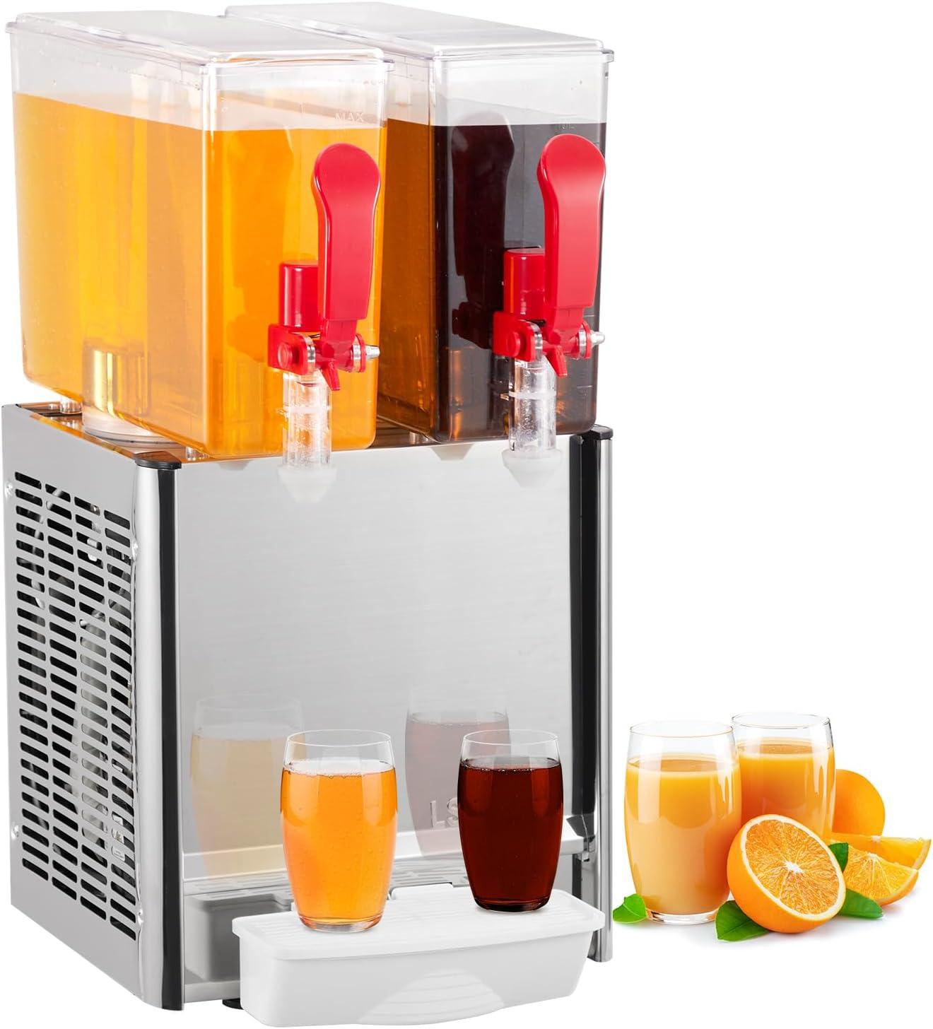 Commercial Beverage Dispenser, Towallmark 2 Tanks 5.28 Gallon 20L Commercial Juice Dispenser, 10 Liter Per Tank, 280W Stainless Steel Food Grade Ice Tea Drink Dispenser with Thermostat Controller