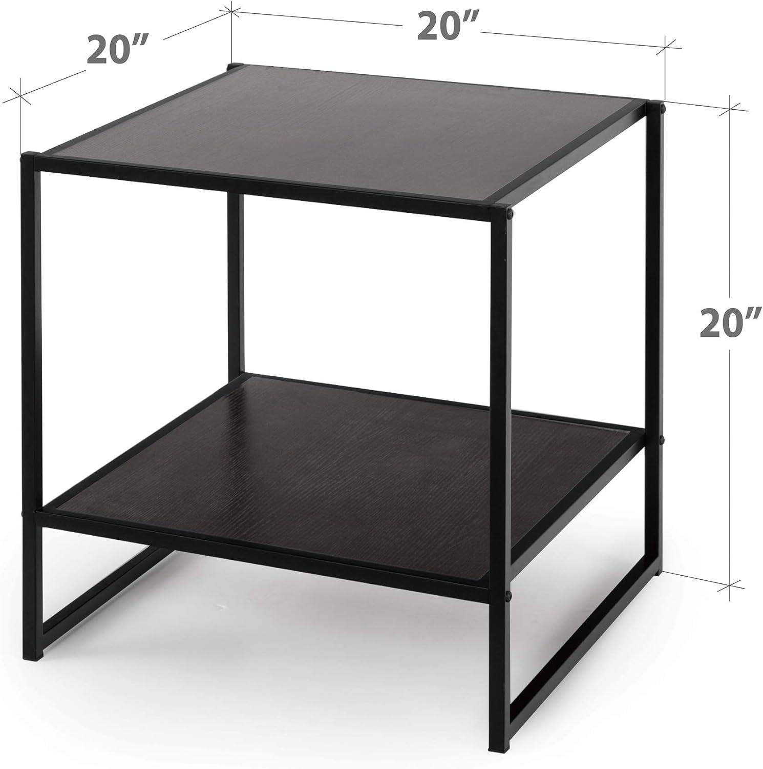 Dane 20" Black Frame Square Side Table with Shelf