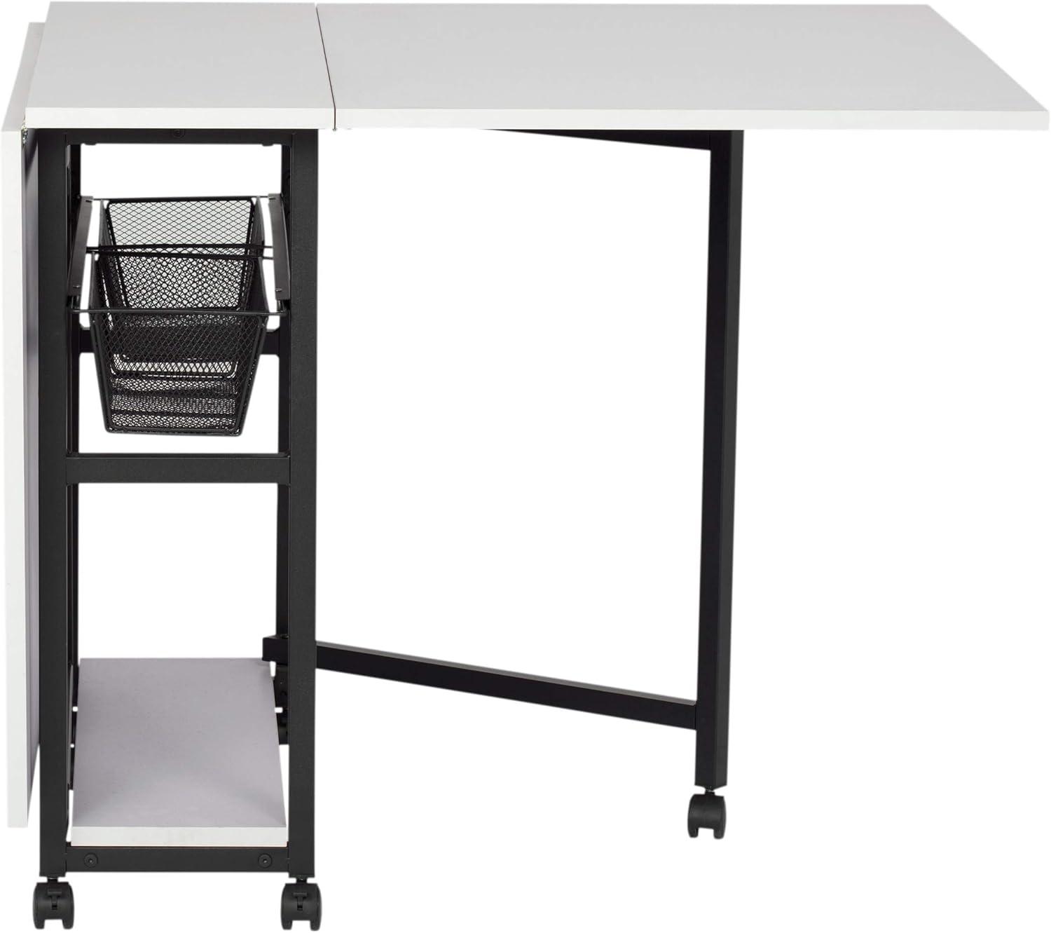 30&#34; Fixed Height Mobile Fabric Cutting Table with Storage Charcoal/White - Sew Ready