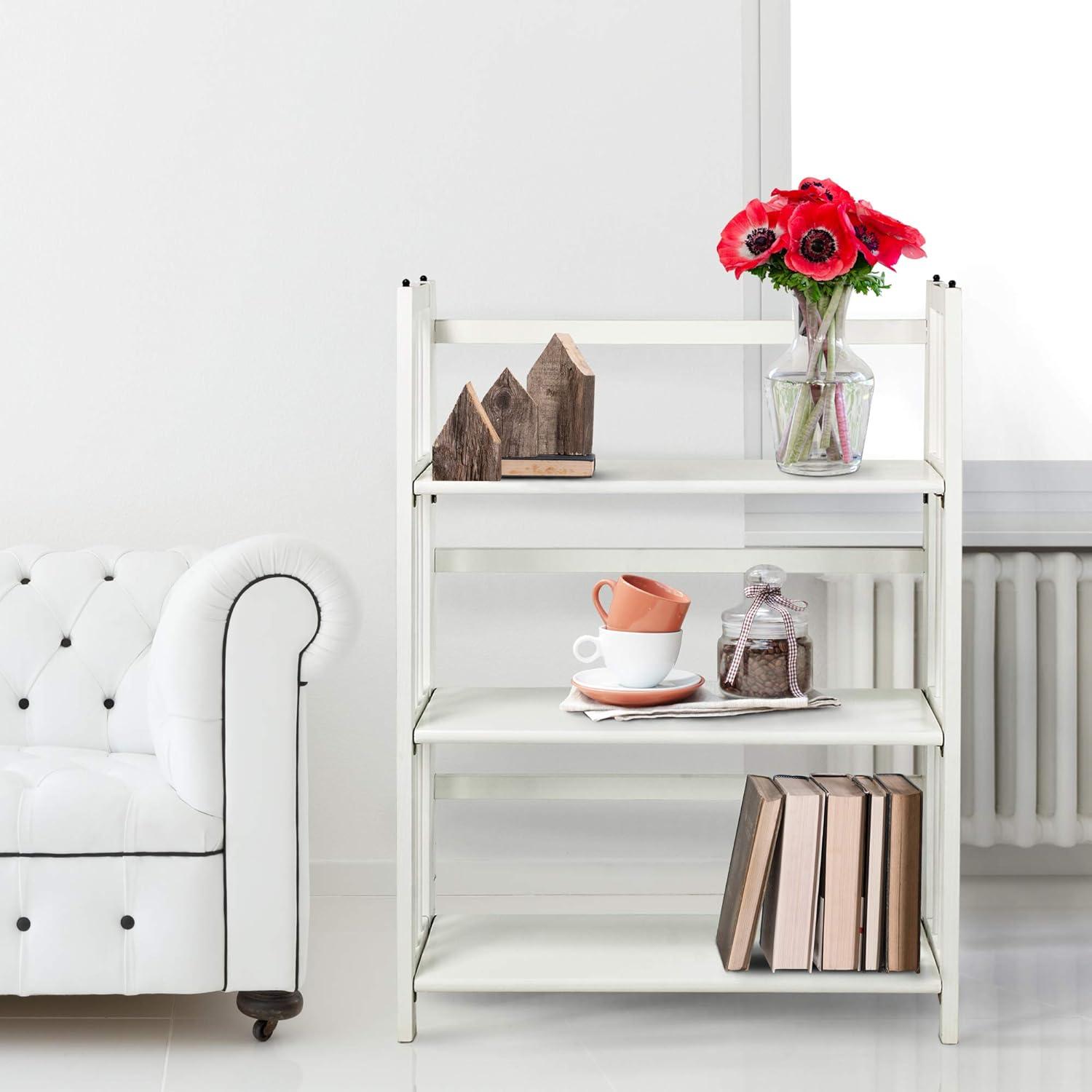 Casual Home 3-Shelf Folding Stackable Bookcase 27.5" Wide-White