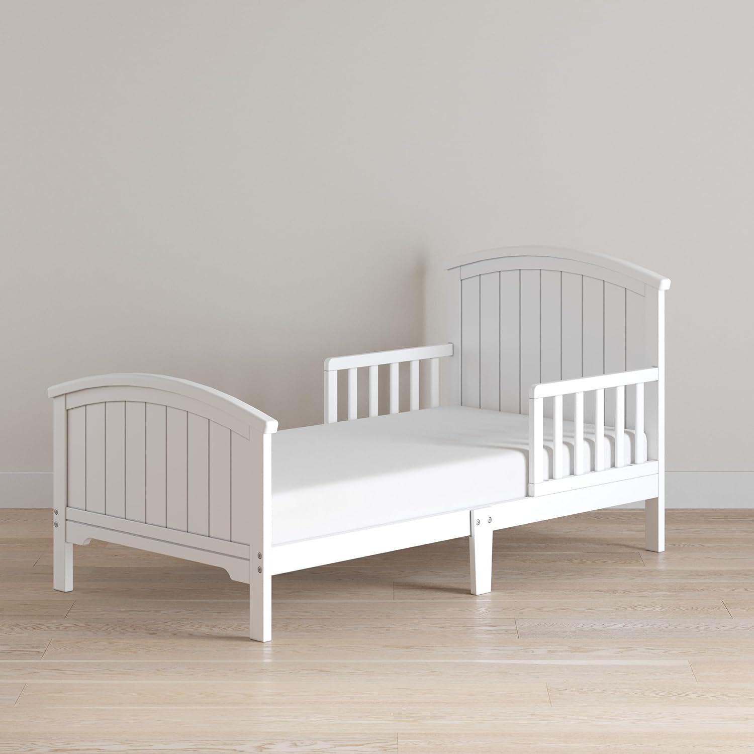 Matte White Pine Wood Toddler Bed with Headboard