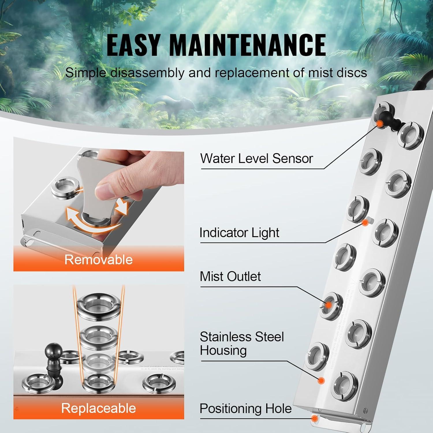 KFFKFF 12-Head Ultrasonic Fog Generator, 9000mL/H Capacity, Accompanied by 300W IP67 Water-Resistant Power Unit, Float, Spare Discs, Ideal for Water Features, Gardens, Greenhouses, Halloween Decor
