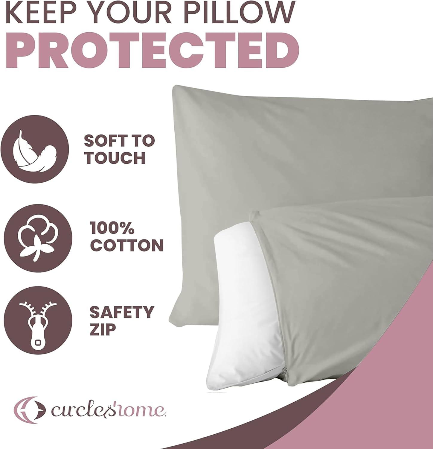 Circles Home 100% Cotton Breathable Pillow Protector with Zipper (4 Pack)