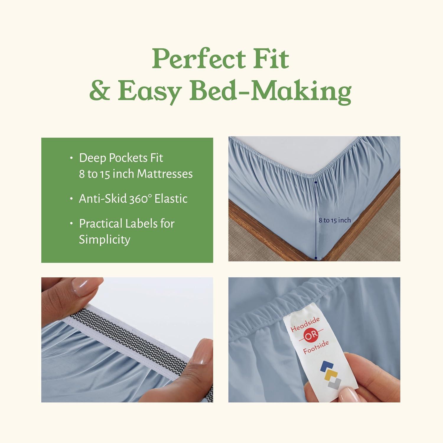 Queen Sheets Set, 100% Organic Cotton Percale, Blue Hydrangea Bed Sheets by California Design Den