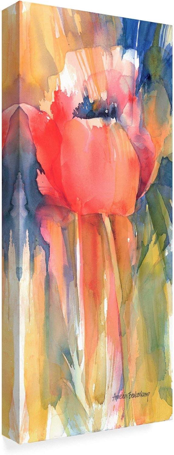 Posing Red Flower Watercolor Canvas Art, 32" x 14"