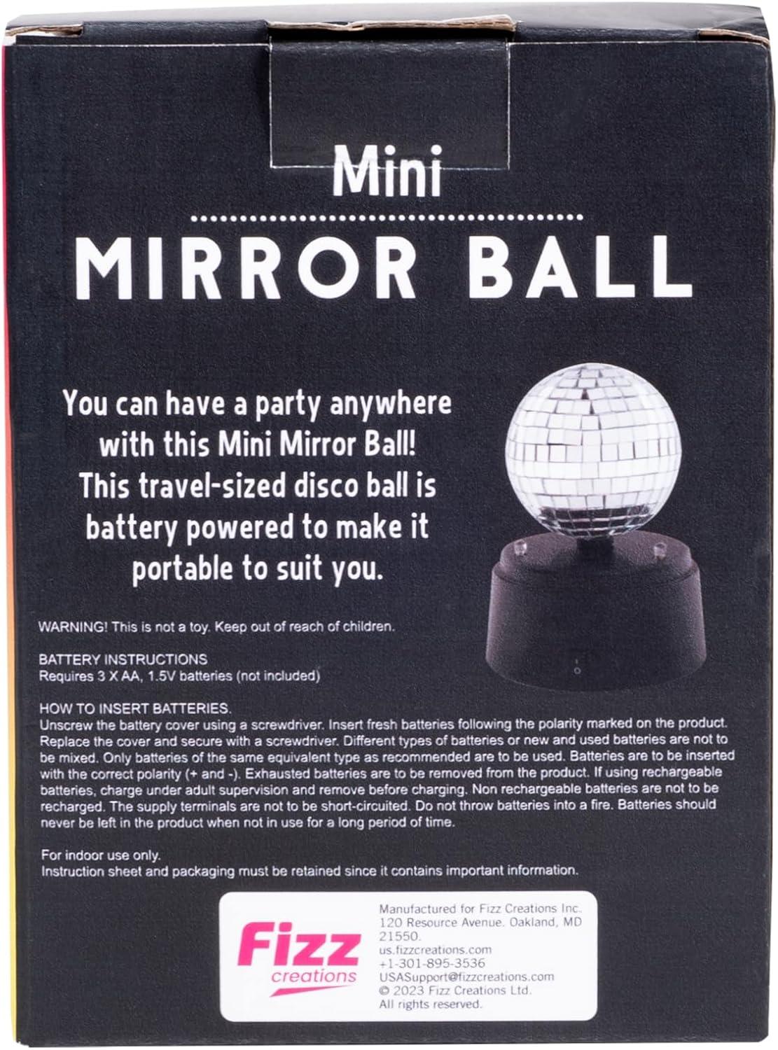 Fizz Creations Mini Mirror Ball, 5-Inch Tall Disco Ball & Stand, Battery Powered Party Light
