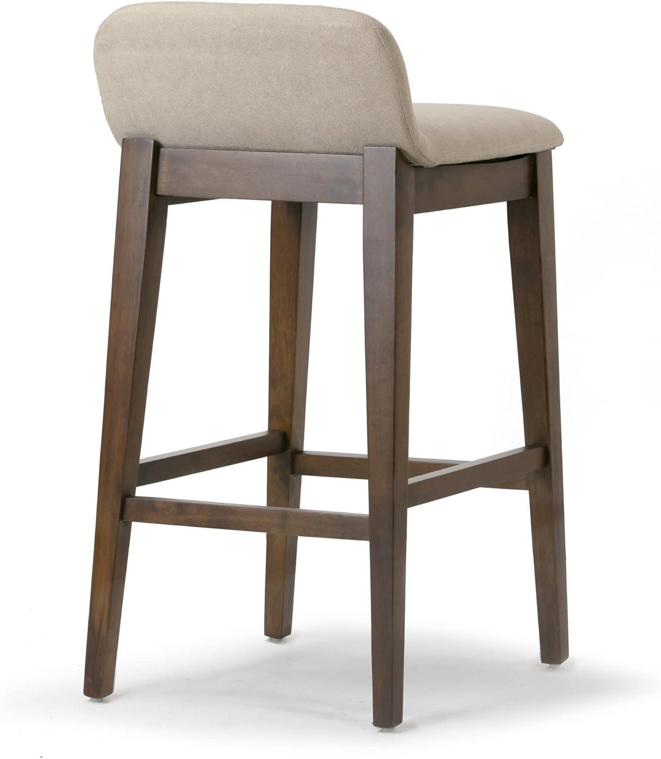 Set of 2 Beige Fabric and Dark Brown Wood Bar Stools