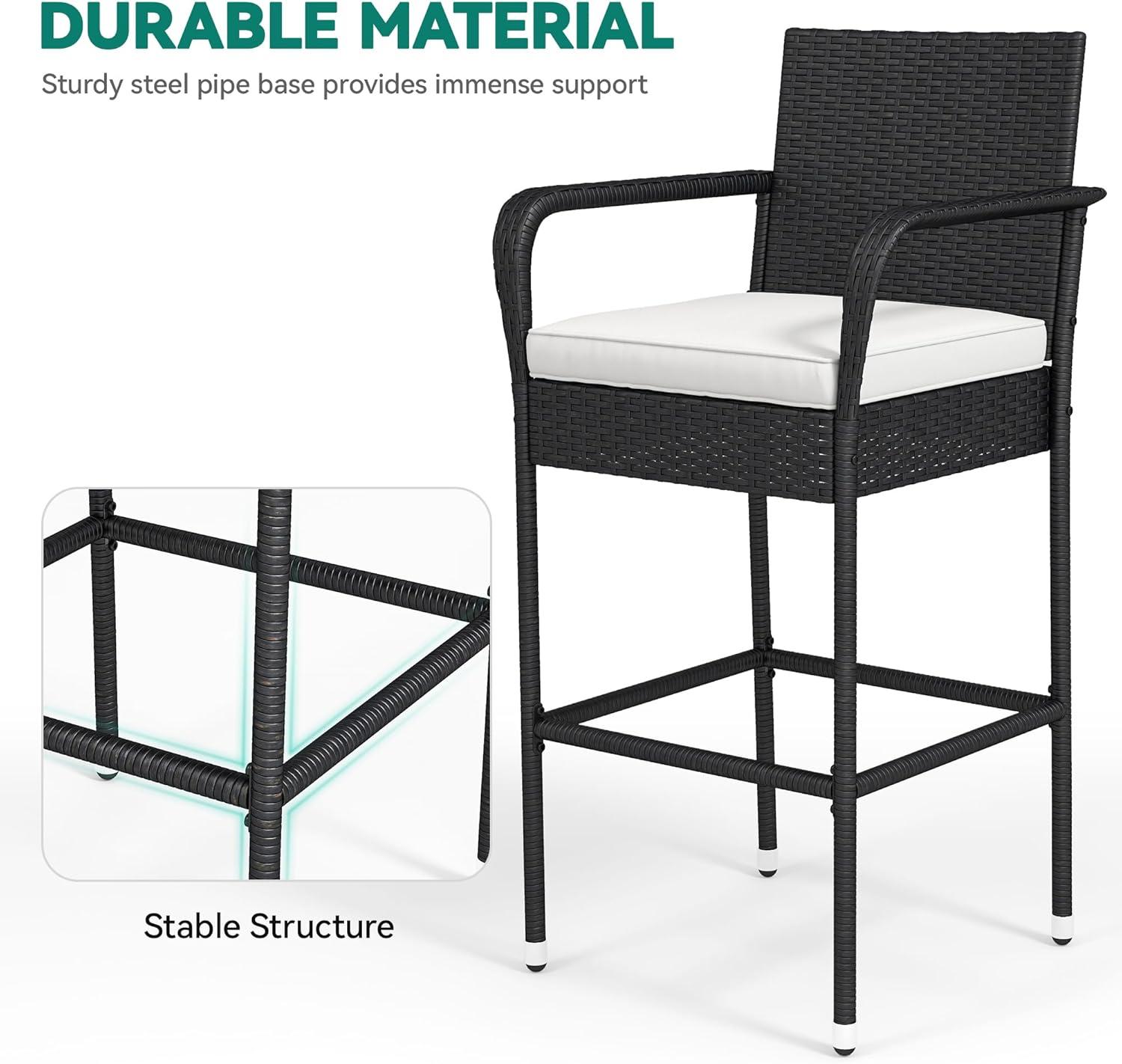 Winston Porter Winston Porter Set Of 2 Patio Wicker Counter Stools Outdoor Bar Height Chairs With Soft Cushions